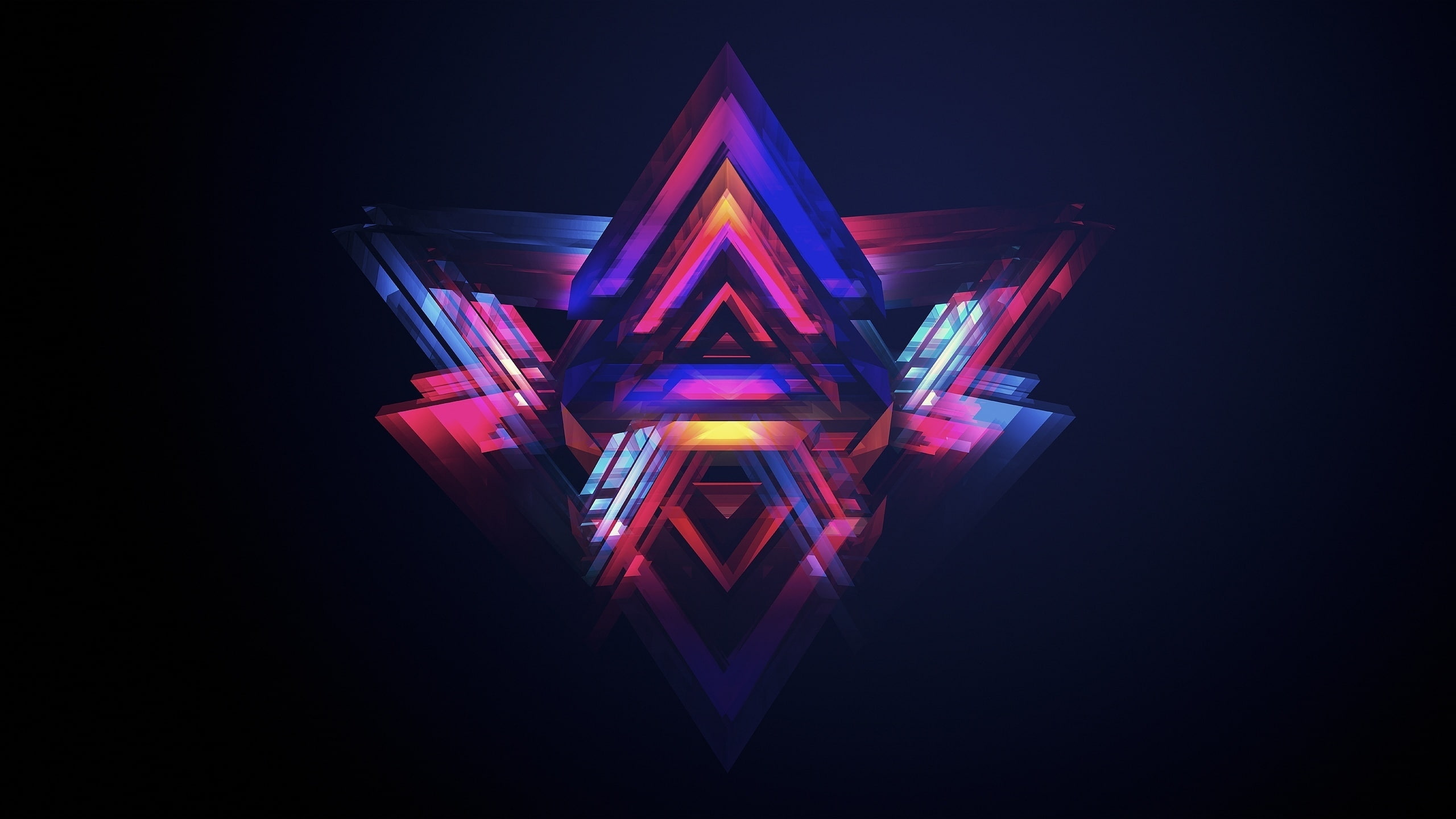 kaleido, triangle, blue, red, reflection, 2K, lamp, colors, chill, black, cool, HD Wallpaper