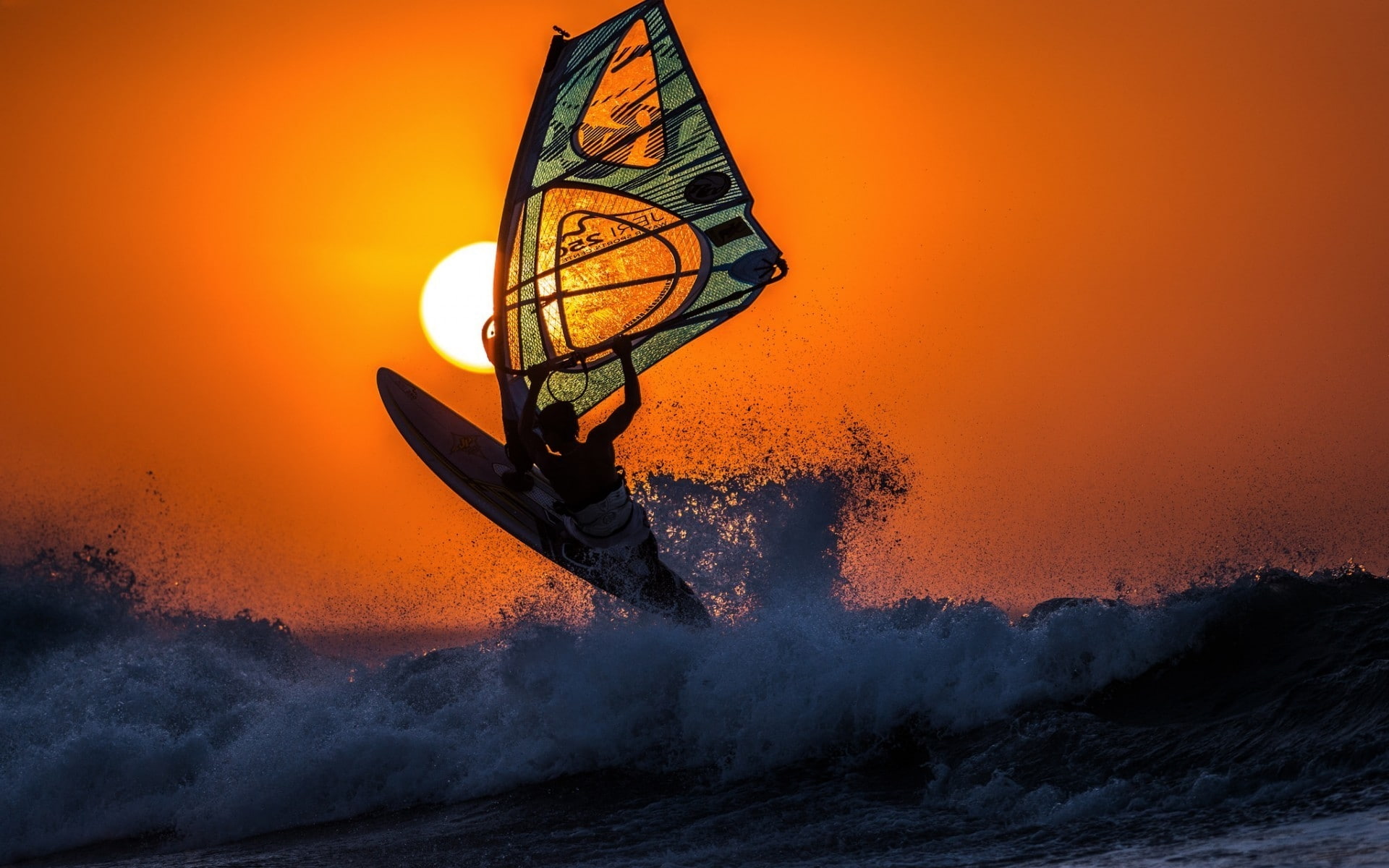 1080P, sea, waves, sunset, sun, windsurfing, HD Wallpaper