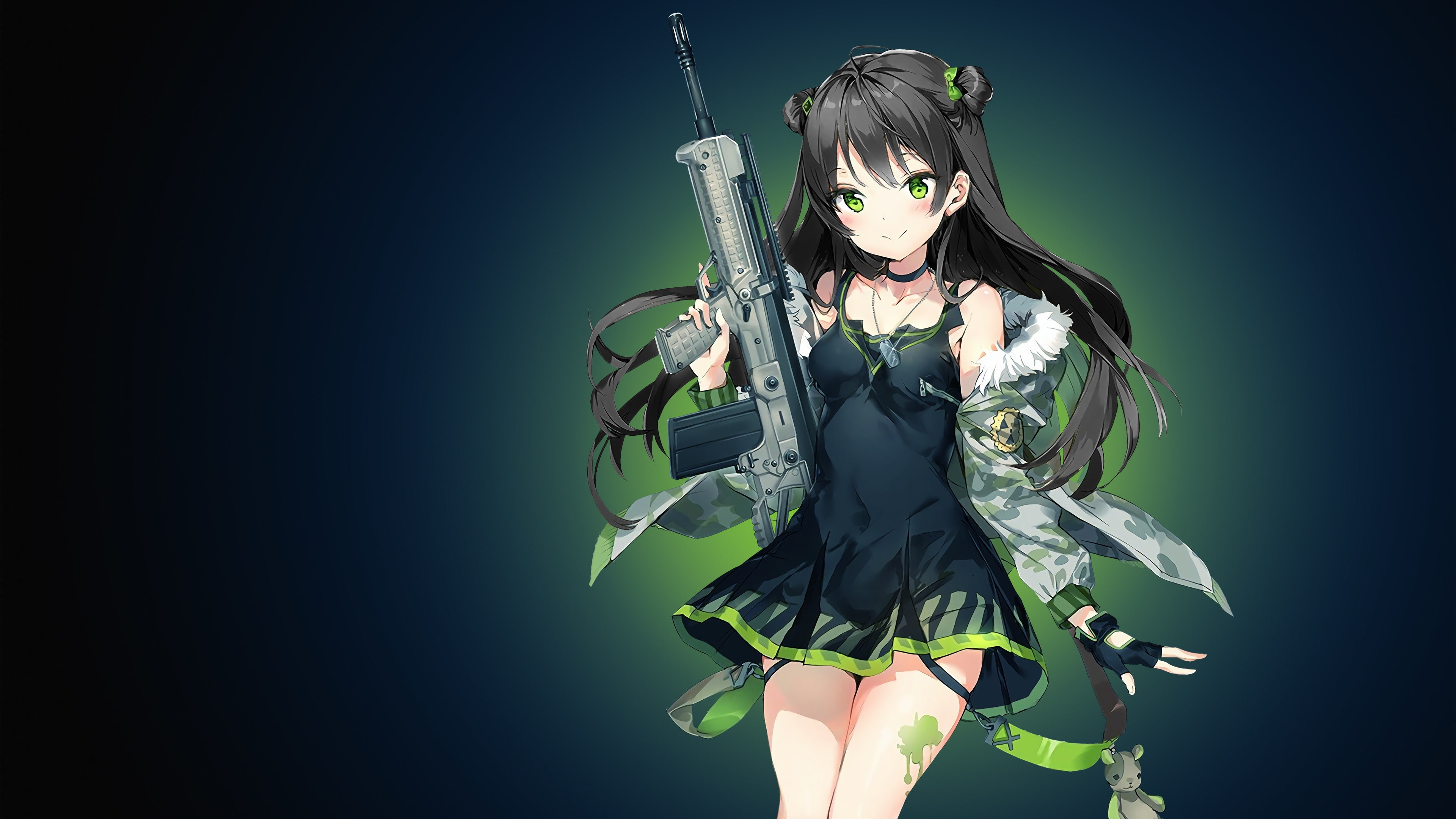 black hair, anime, 4K, artwork, weapon, anime girl, illustration, mangaka, fictional character, HD Wallpaper