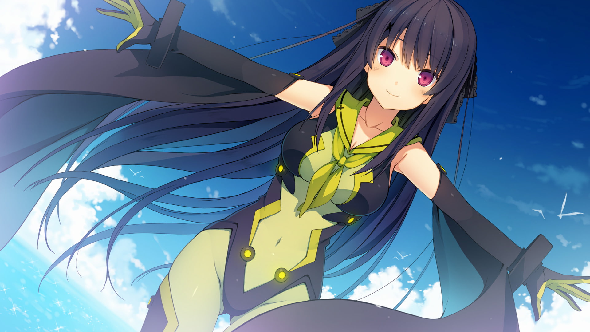 Ao no Kanata no Four Rhythm, hairstyle, low angle view, day, 1080P, Anime, creativity, nature, childhood, blue, multi colored, child, sky, human representation, HD Wallpaper