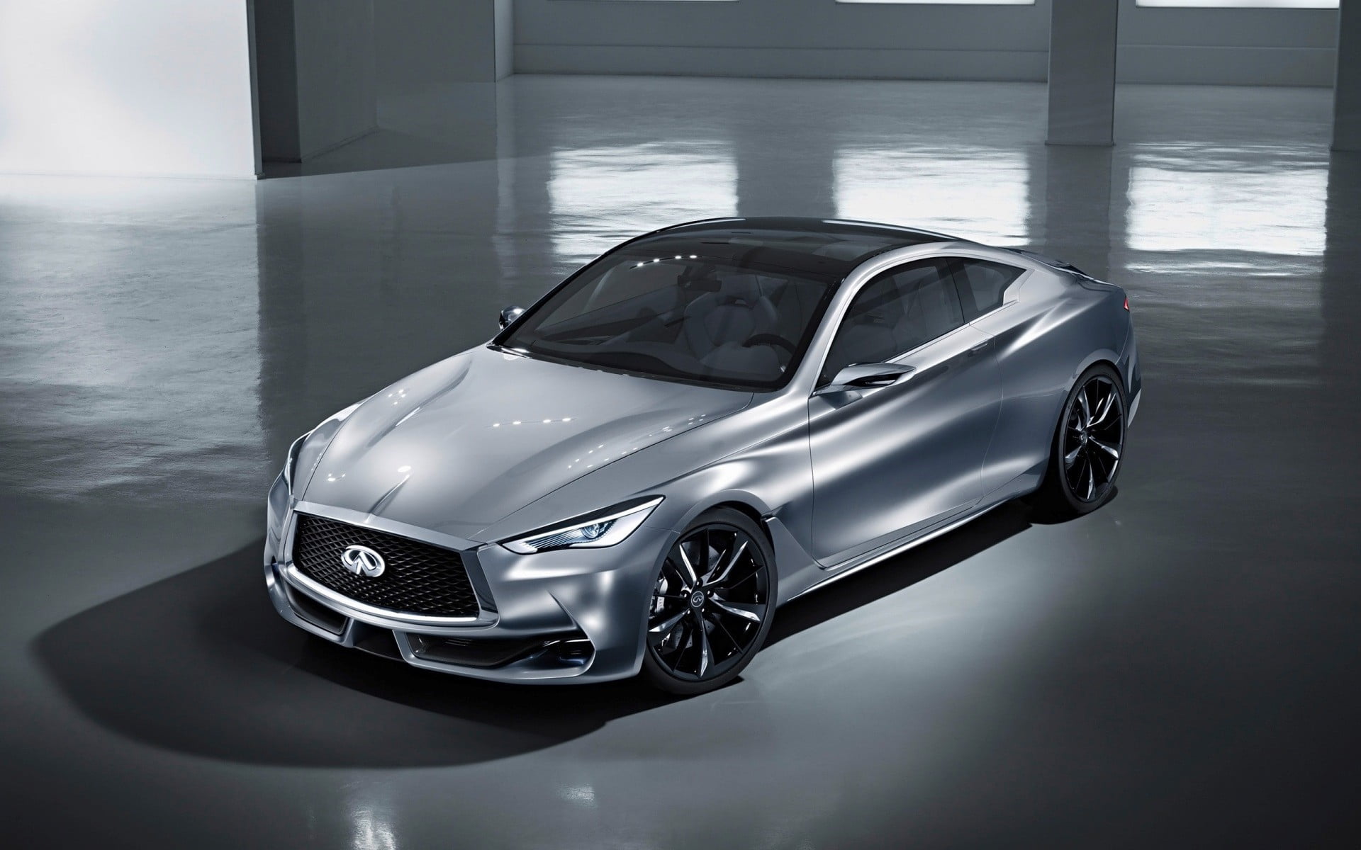 water, wealth, 1080P, indoors, concept cars, land vehicle, no people, silver colored, Infiniti, luxury, day, stationary, mode of transportation, sports car, HD Wallpaper