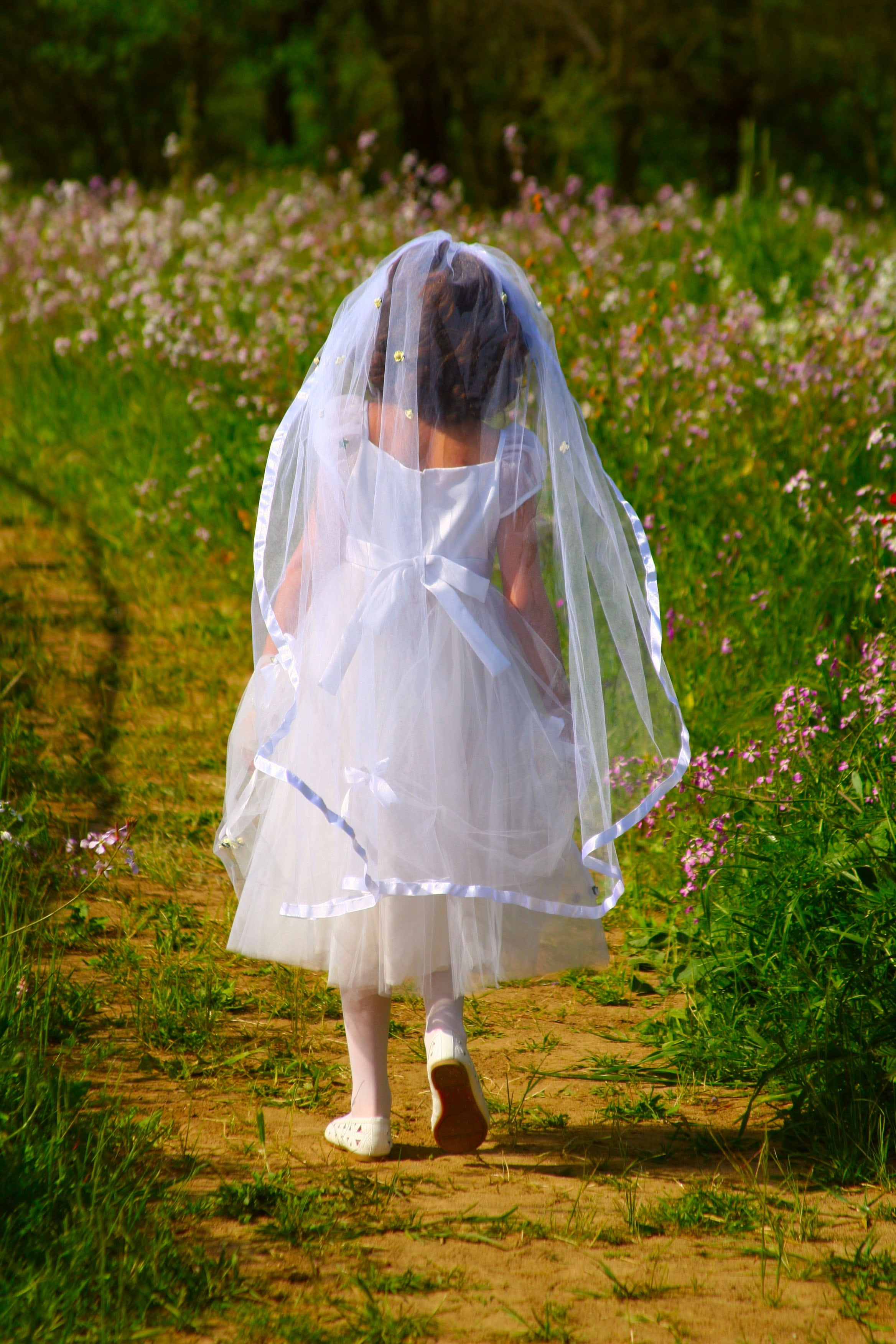innocence, pray, petaled, blessed, wearing, land, catholic, surrounded, white color, walking, day, celebration, adult, leisure activity, children only, Phone HD Wallpaper