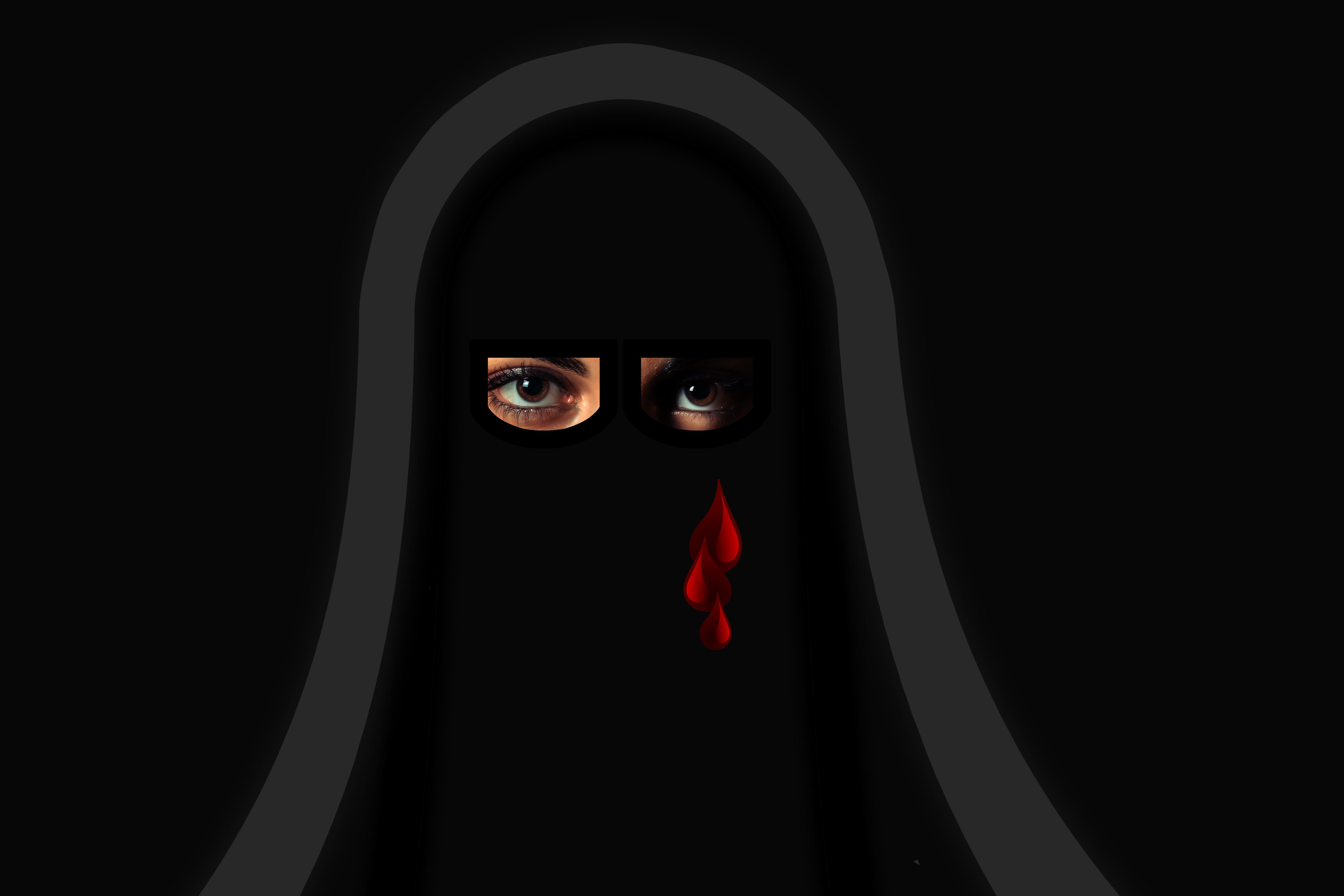 looking at camera, balaklava, real people, tradition, studio shot, muslim, black, front view, red, the, human body part, obscured face, muslim woman, human face, HD Wallpaper
