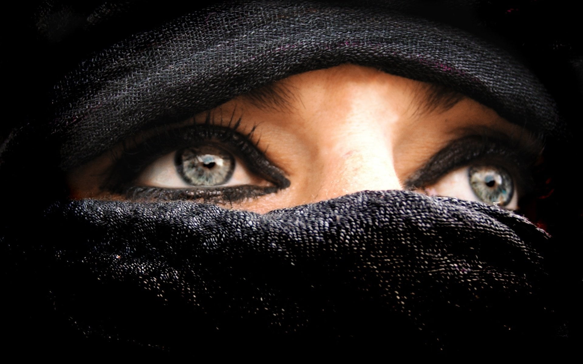 adult, human body part, body part, close-up, front view, hood - clothing, eyelash, covering, headscarf, eyebrow, human face, indoors, women, 1080P, human eye, HD Wallpaper
