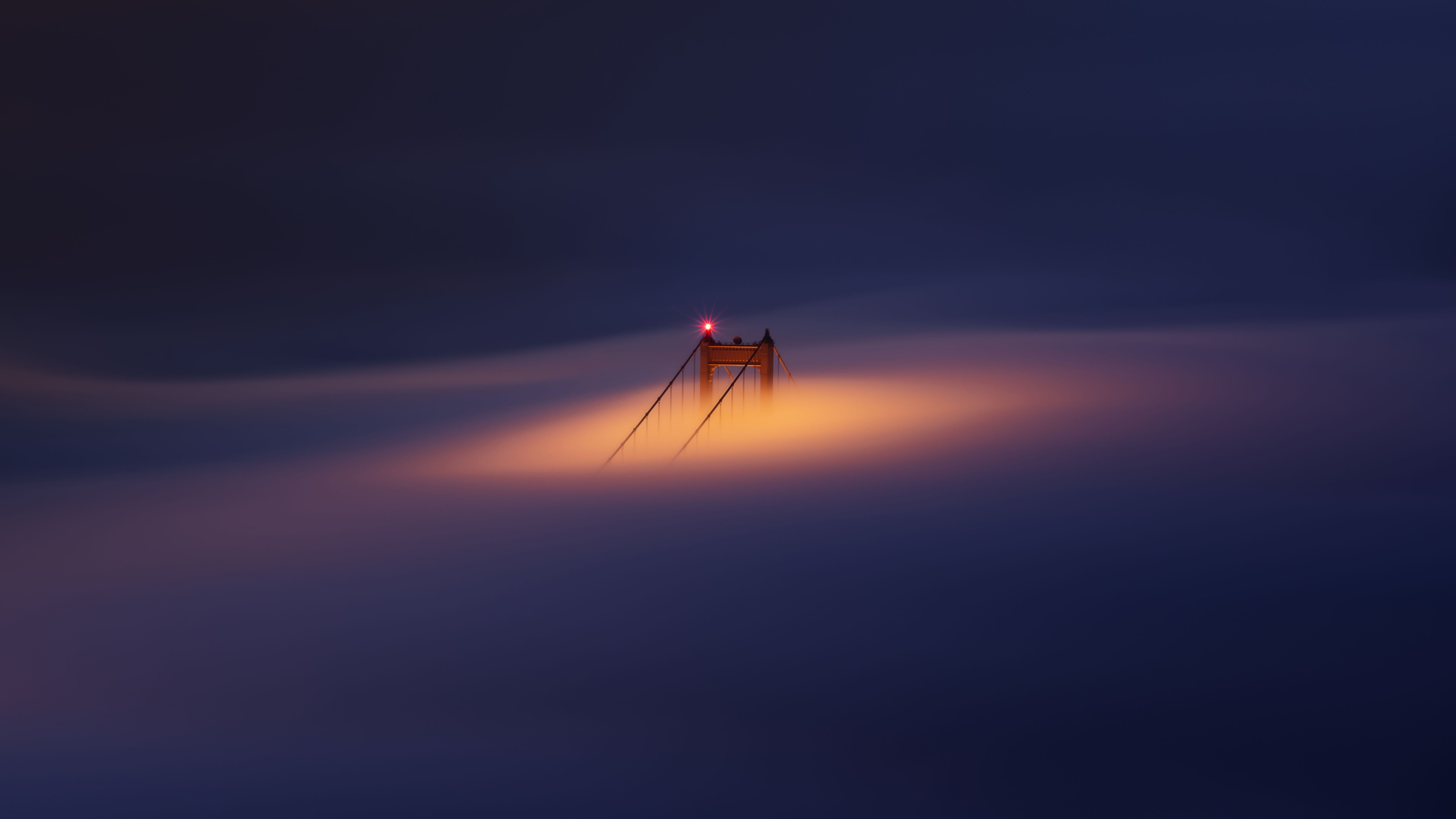 Golden Gate Bridge, 5K, Peek, Fog, Blue hour, 5K, HD Wallpaper