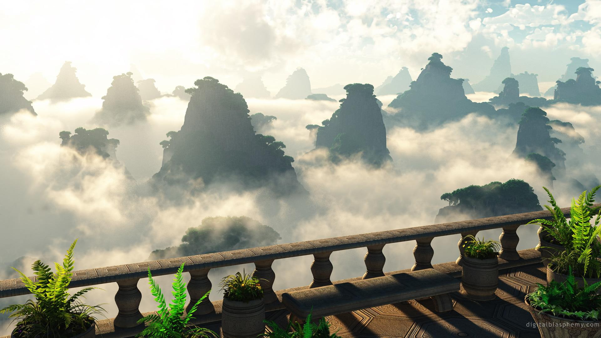 isls, 1080P, clouds, trees, nature and landscapes, peeks, balcony, HD Wallpaper