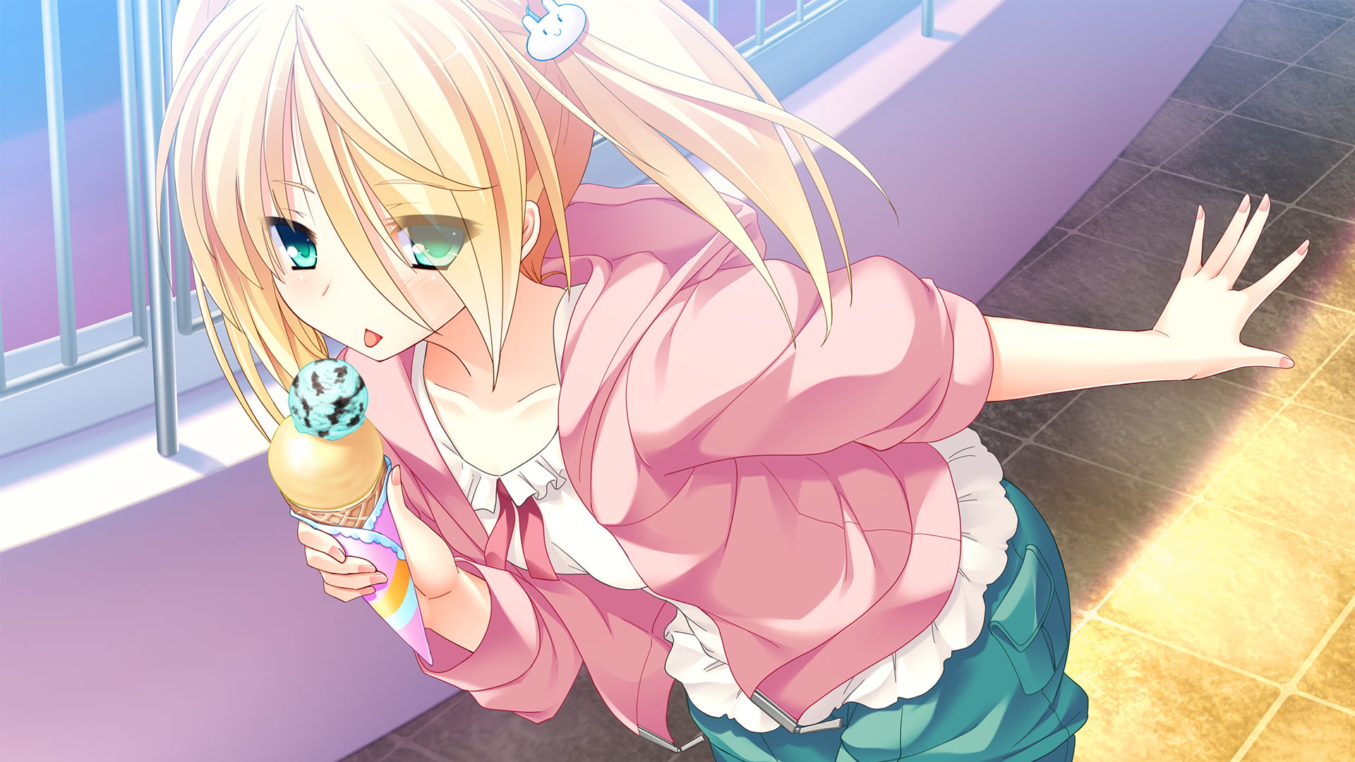anime, blonde, full length, dancing, sunlight, CG, 1080P, flooring, women, indoors, human representation, Love La Bride, nature, high angle view, one person, HD Wallpaper