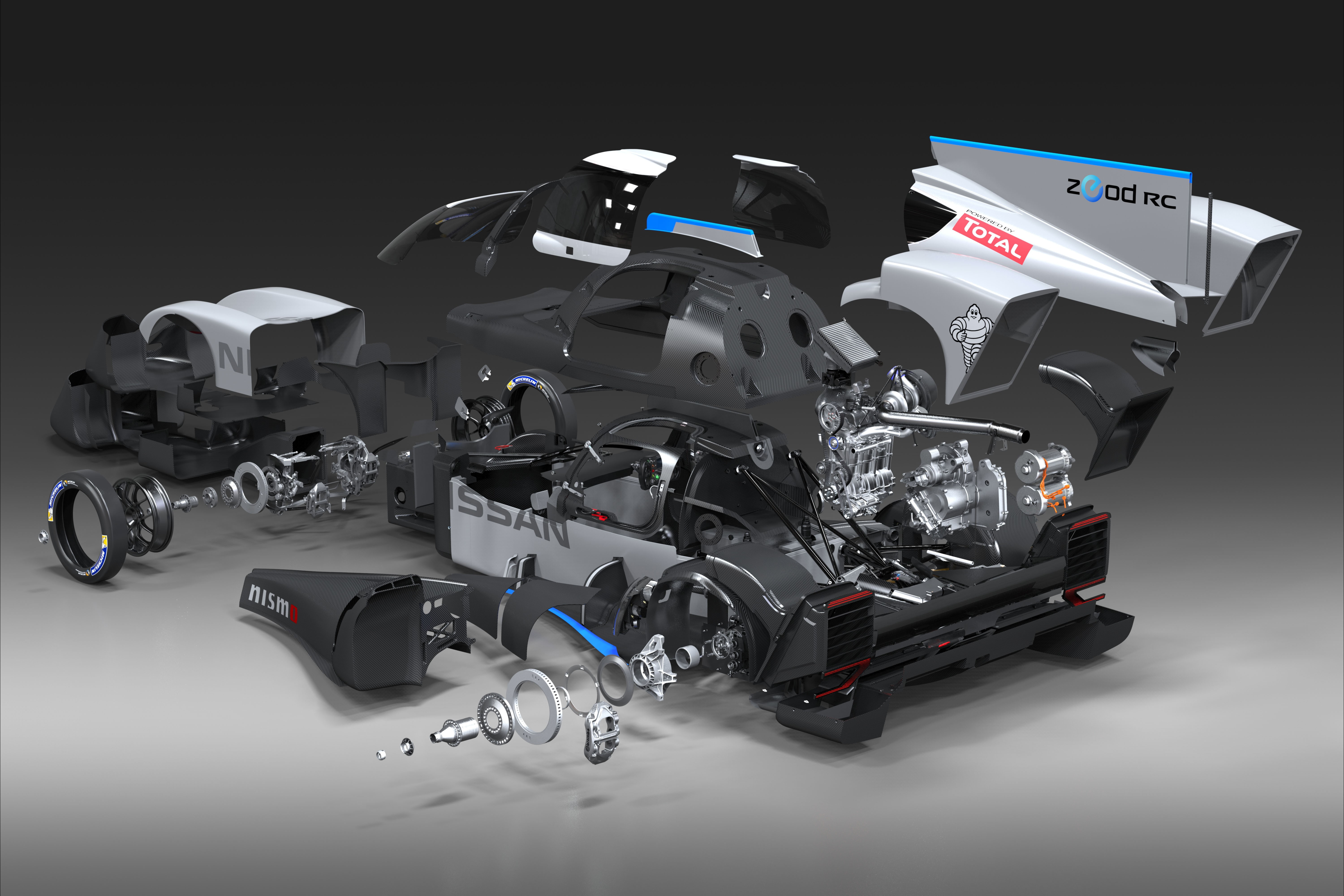 Wheels, Nissan, cgi, 5K, Engines, Michelin, car, Carbon Fiber, sports car, digital art, gears, HD Wallpaper