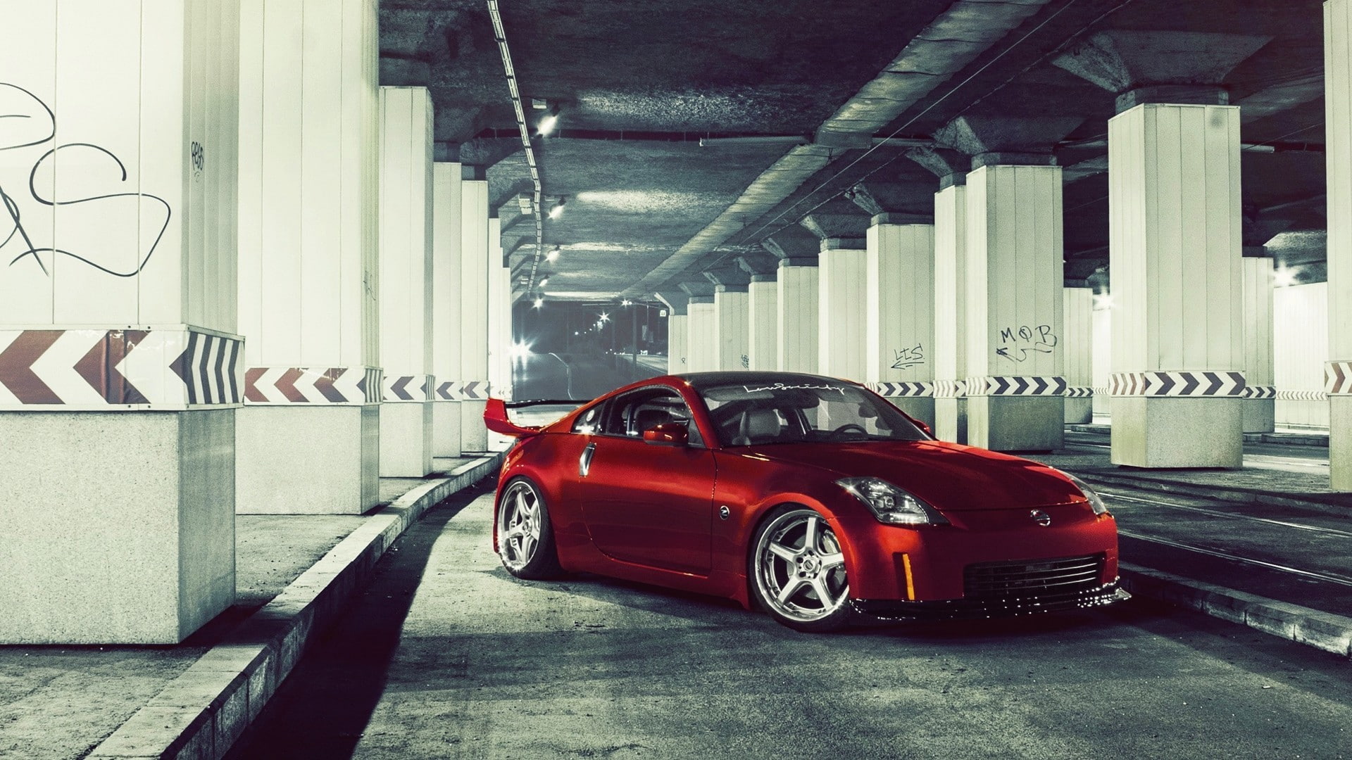 city, motor vehicle, building, the way forward, in a row, architectural column, mode of transportation, retro styled, red, parking garage, outdoors, car jdm nissan, HD Wallpaper