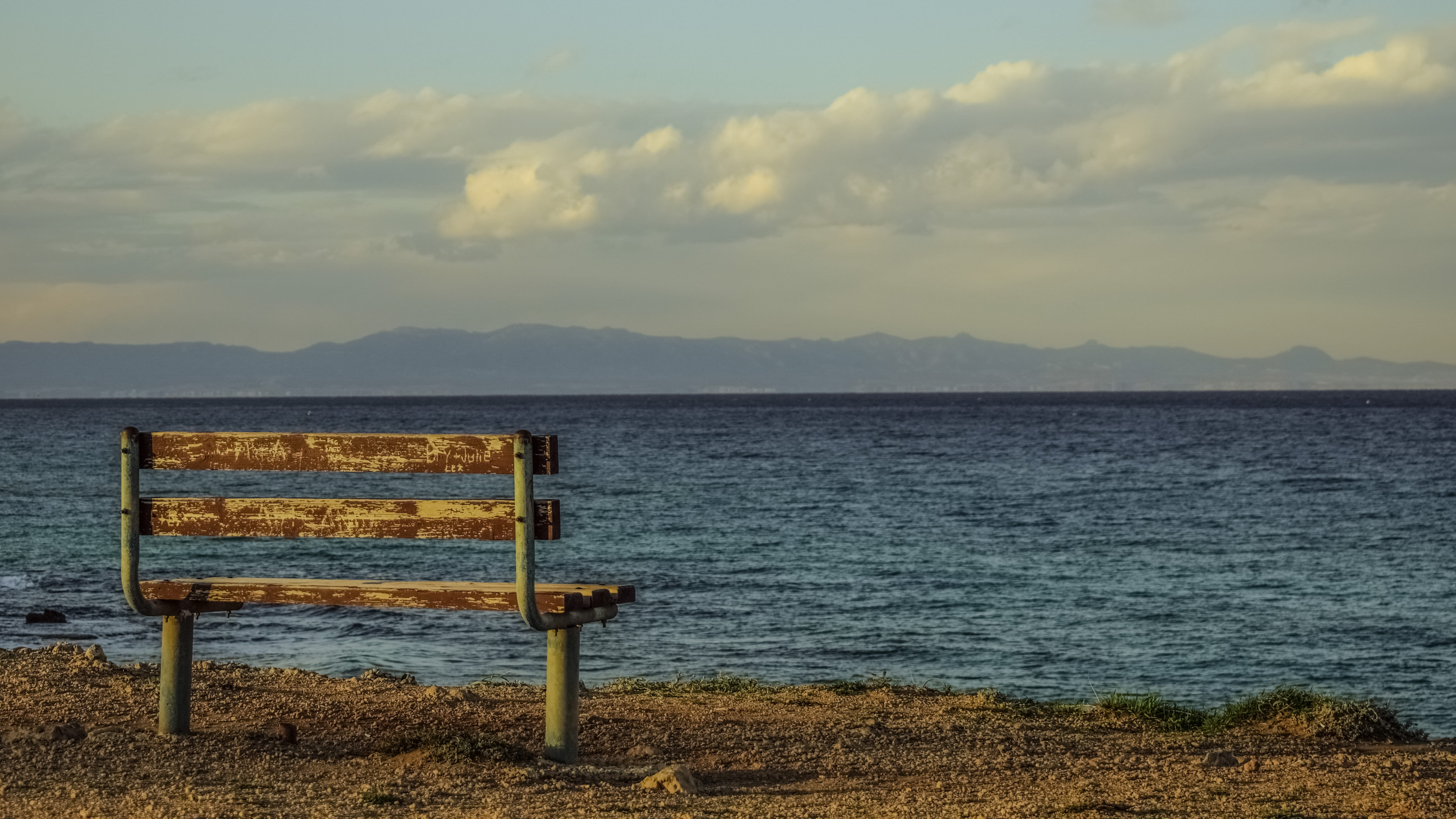 sea, body, sky, cyprus, day, scenery, bench, empty, wooden, cloud - sky, lake, nature, seaside, pf, scenics - nature, park bench, white, winter, near, 5K, HD Wallpaper