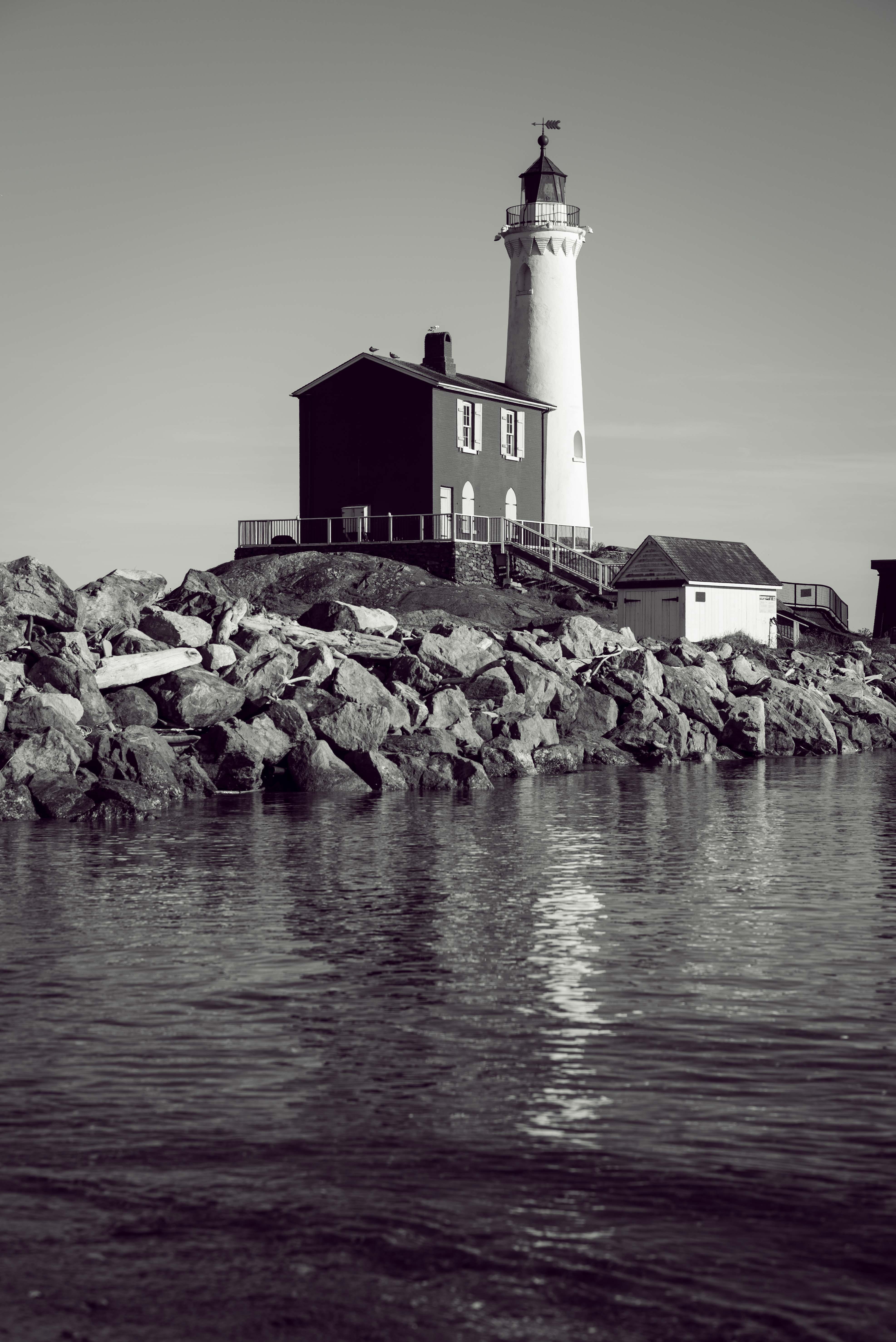 black-and-white, tower, day, clear sky, coast, water, pf, guidance, safety, grayscale, sea, outdoors, photo, built structure, lighthouse, building, no people, Phone HD Wallpaper