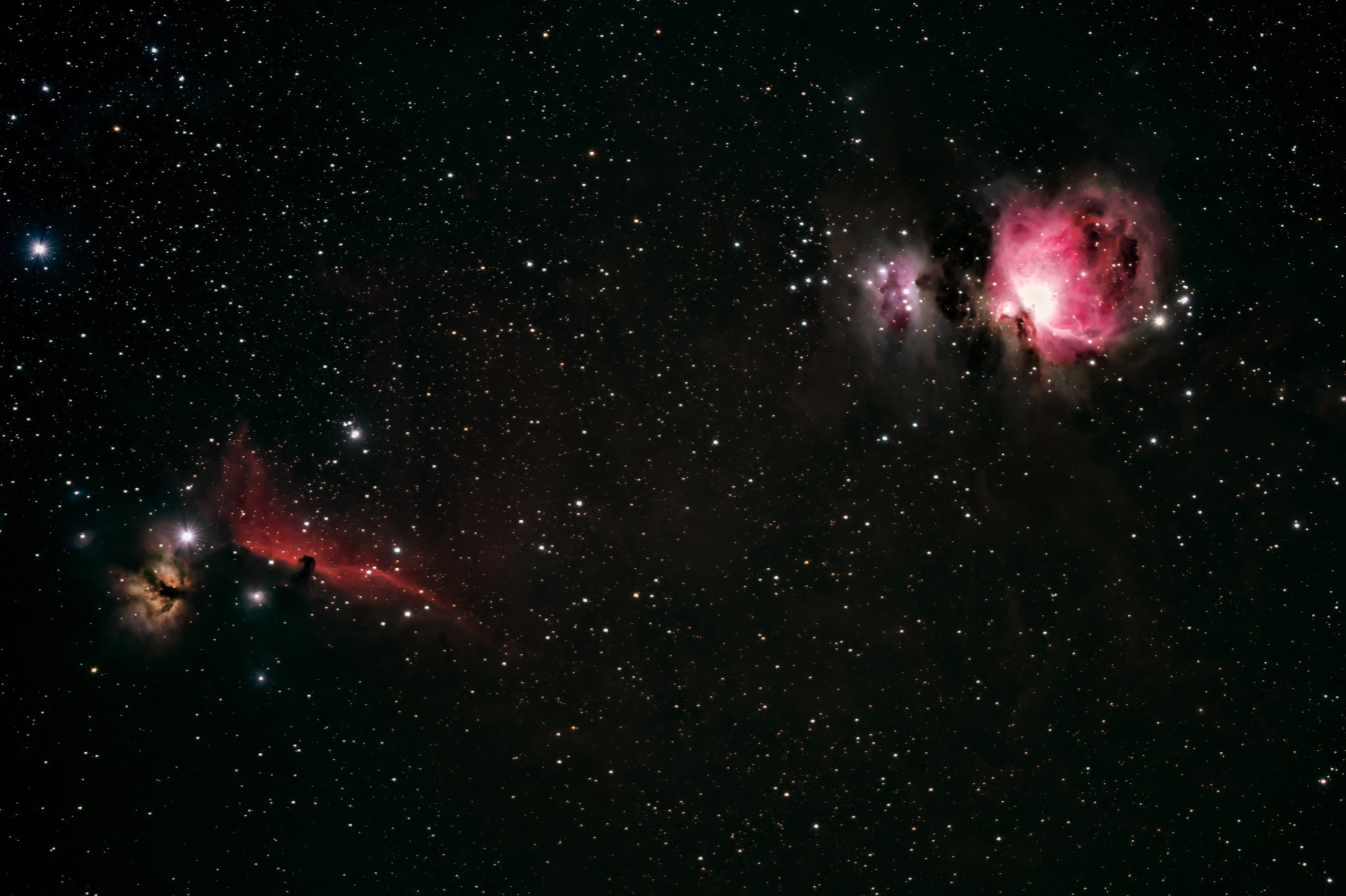 Orion, black, space, sky, pink, Horsehead, stars, 1080P, HD Wallpaper