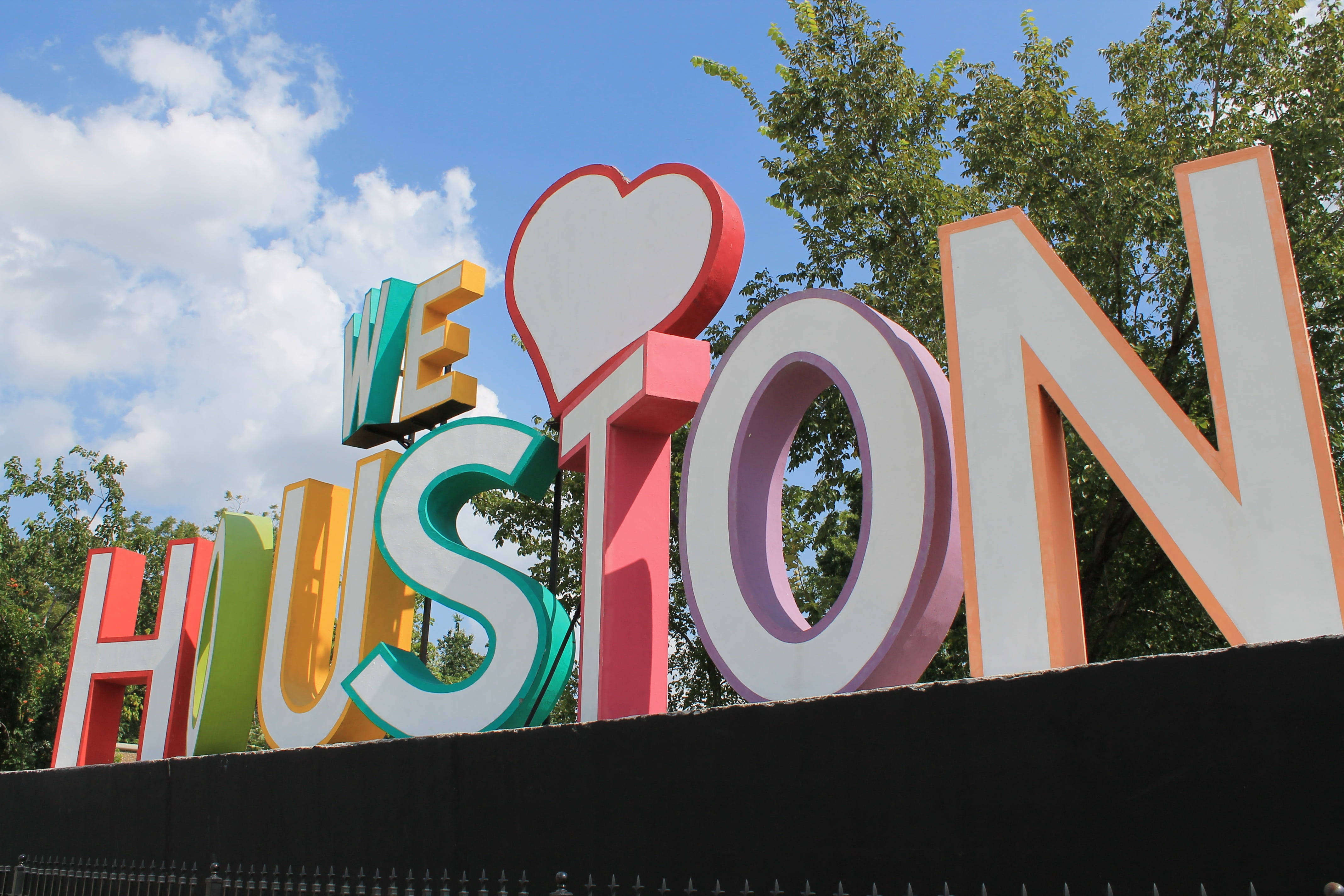 built structure, texas, western script, nature, communication, tree, we love houston, sign, building exterior, shape, no people, travel, sky, marquee, celebration, HD Wallpaper