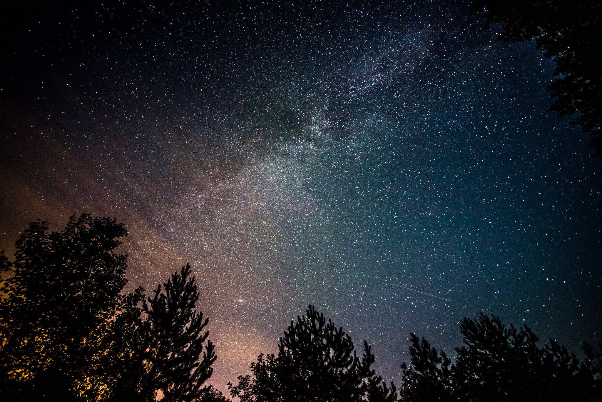 trees, meteor, night, the milky way, silhouette, landscape, astronomy Telescope, scenics - nature, moon, cosmos Flower, shiny, light - Natural Phenomenon, HD Wallpaper