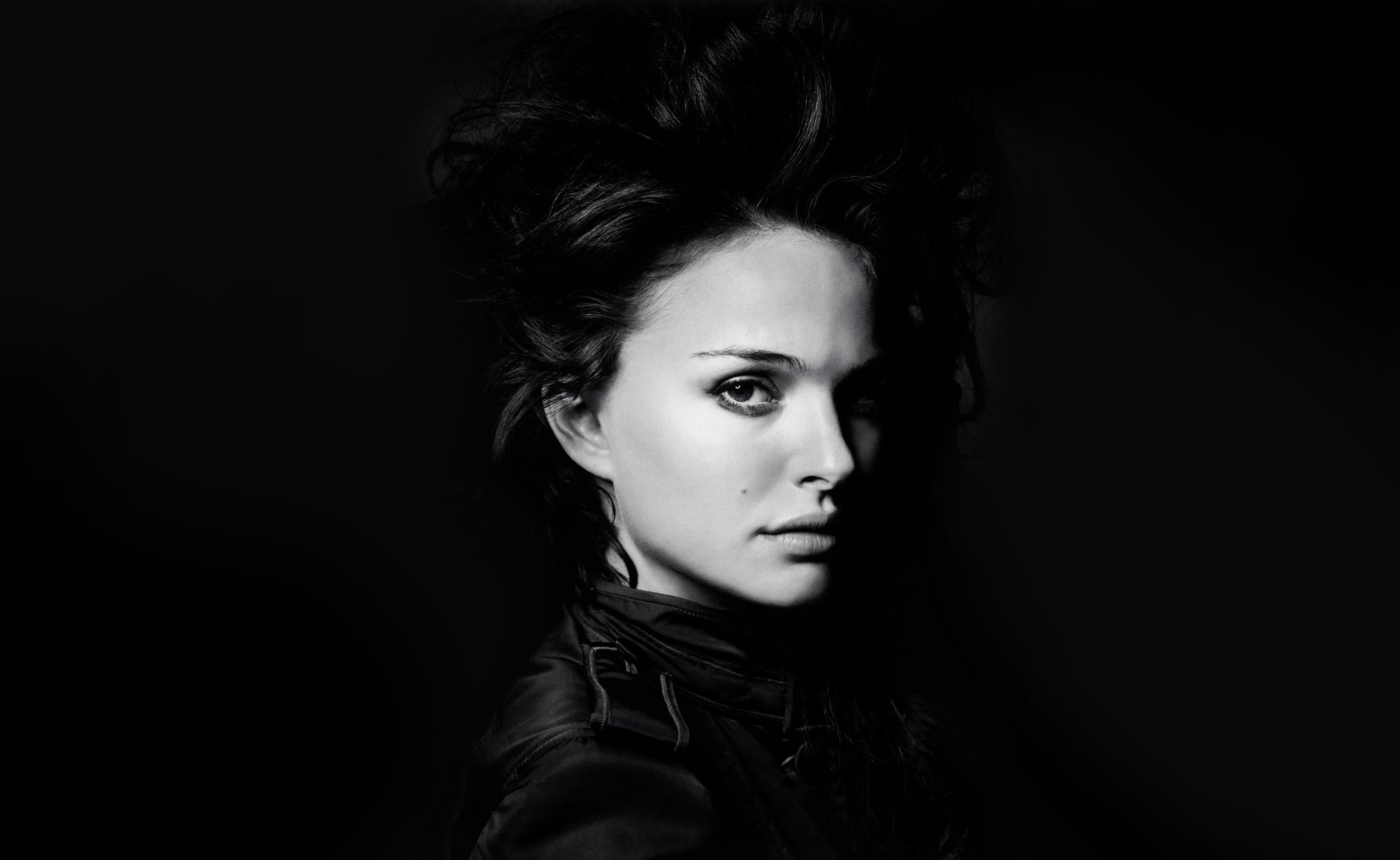 black background, fashion, leather, black color, young adult, hairstyle, young women, Natalie, women, s, 2K, copy space, beautiful woman, one person, headshot, HD Wallpaper