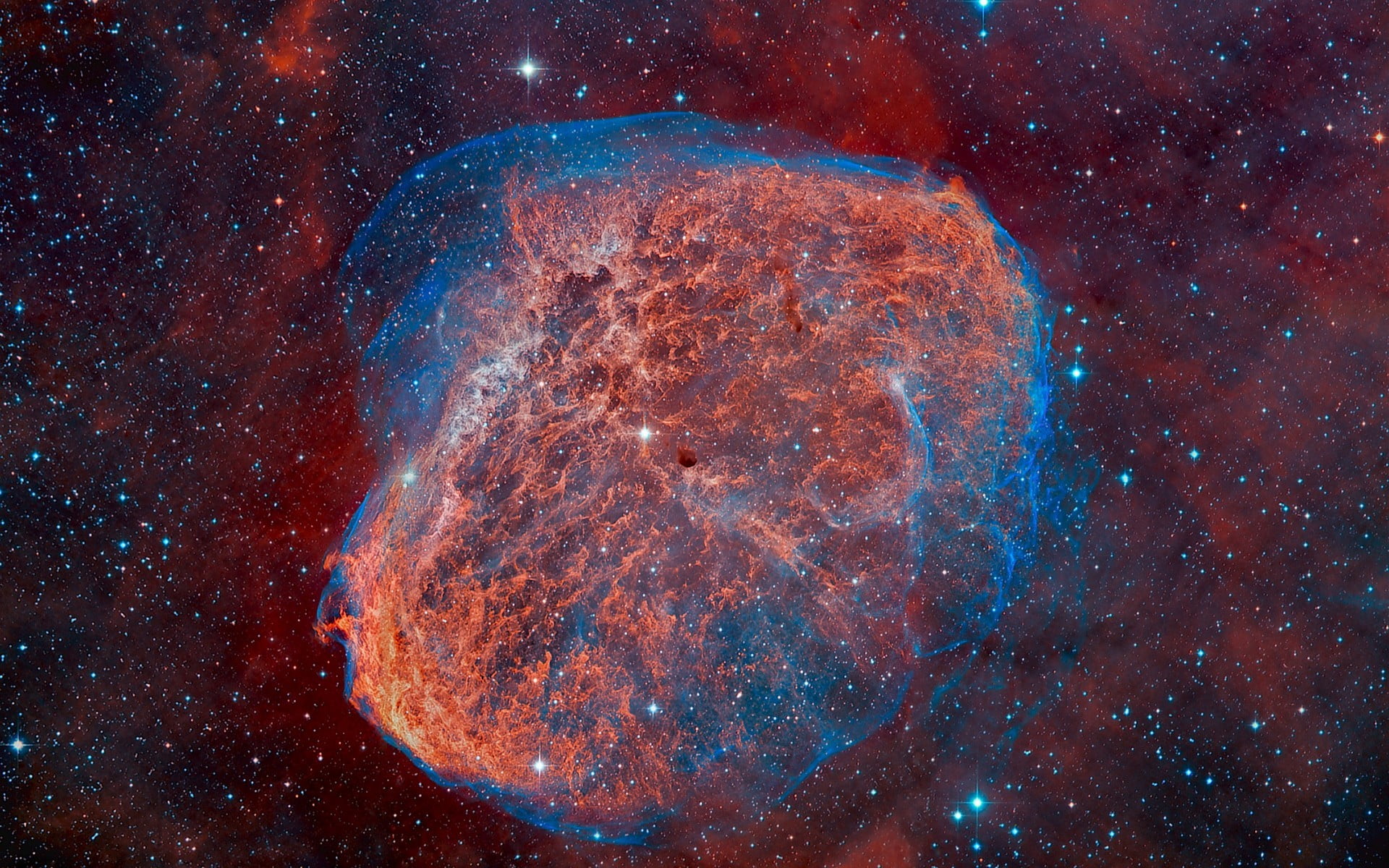 the explosion, red, no people, nature, beauty in nature, sky, space exploration, bright, illuminated, stars, blue, exploration, star - Space, science, NGC 6888, HD Wallpaper