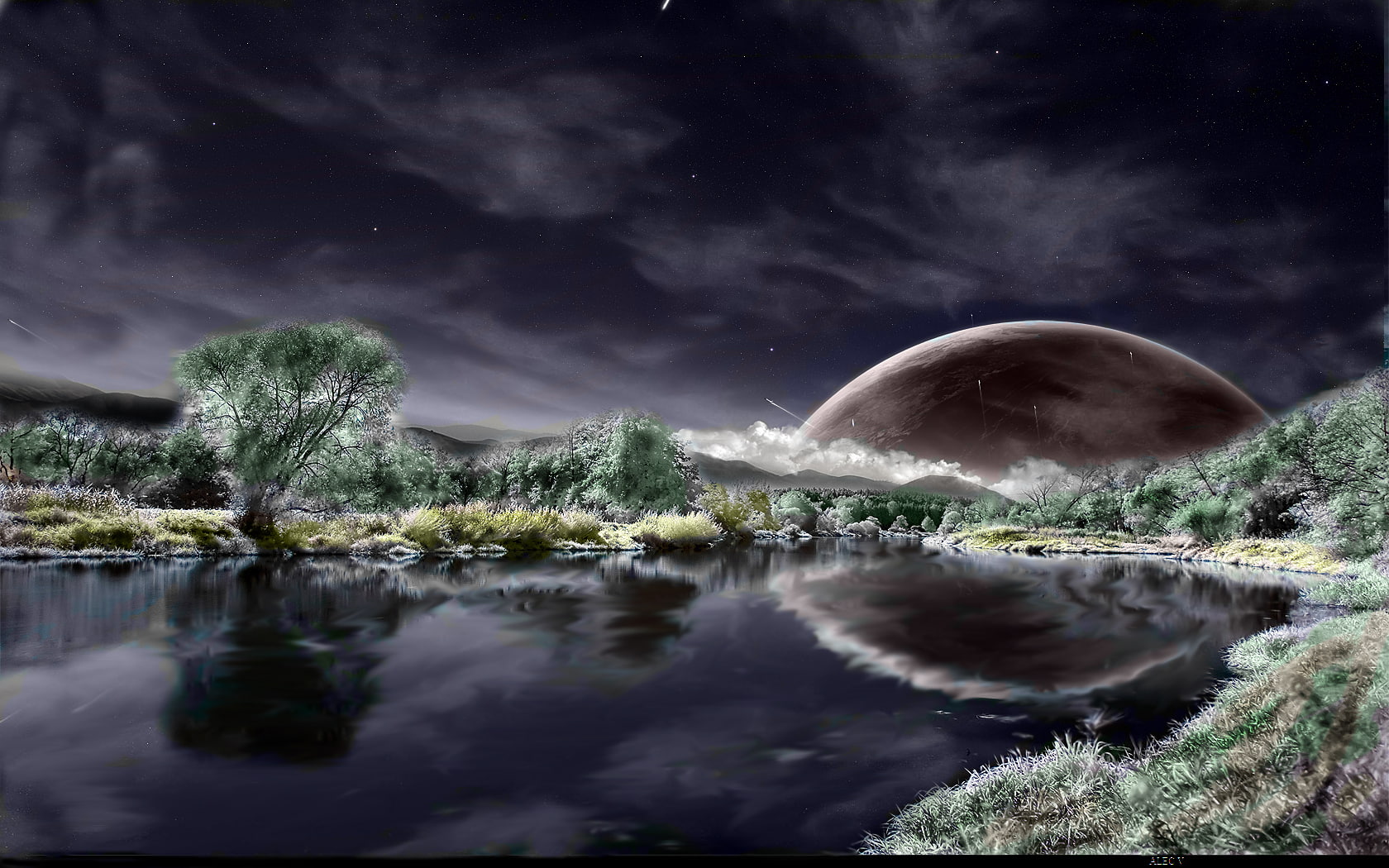 planet, alien, reflection, nature, landscape, 720P, hd, HD Wallpaper