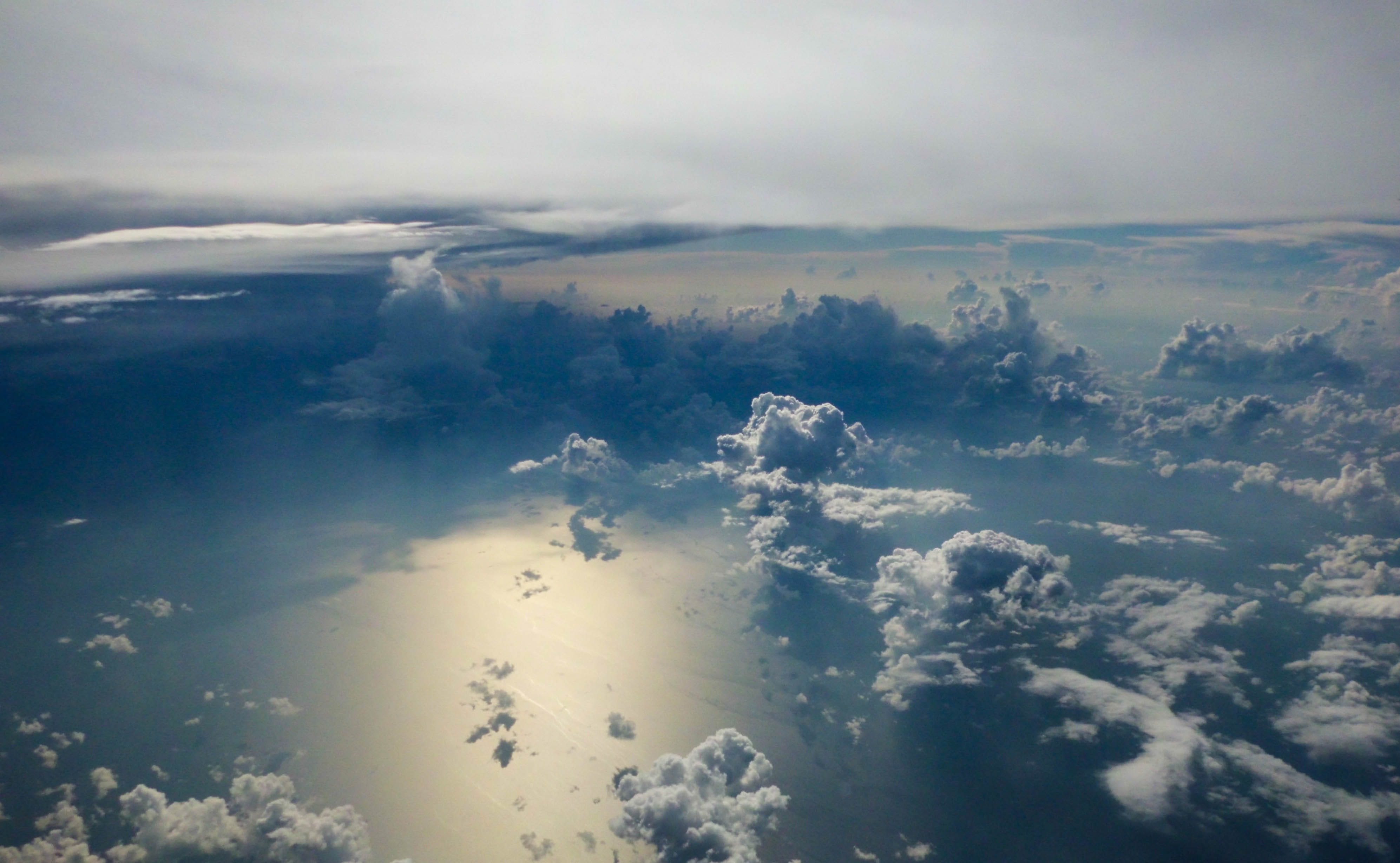 eye, aerial view, blue, high angle view, cloudy, sea, landscape, environment, bird, outdoors, cloudy sky, day, dreams, above, beauty in nature, softness, HD Wallpaper