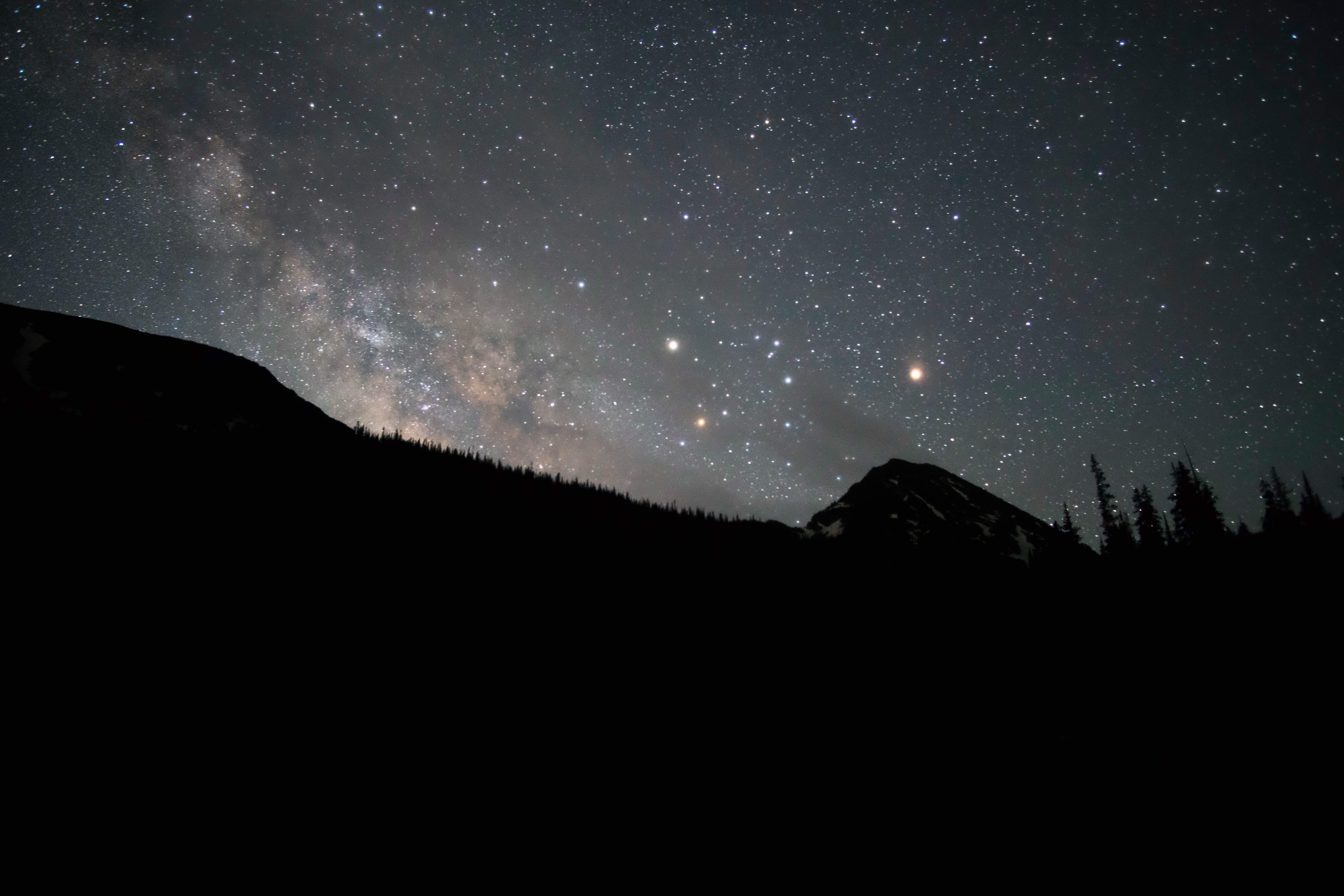 star - space, stars, infinity, trees, galaxy, holiday, star field, scenics - nature, sillhouette, silhouette, black, clean, cloud, 5K, tranquility, star, HD Wallpaper