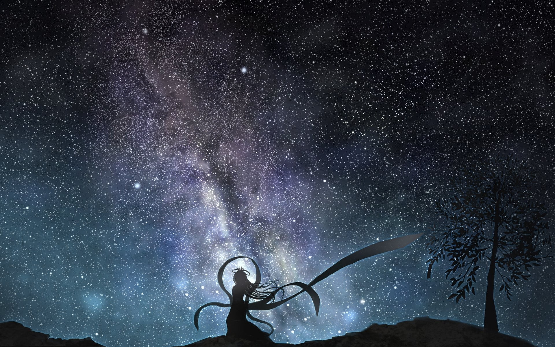 sky, beauty in nature, night sky, space and astronomy, milky, infinity, nature, star, night, constellation, people, tranquil scene, star - space, painting, HD Wallpaper