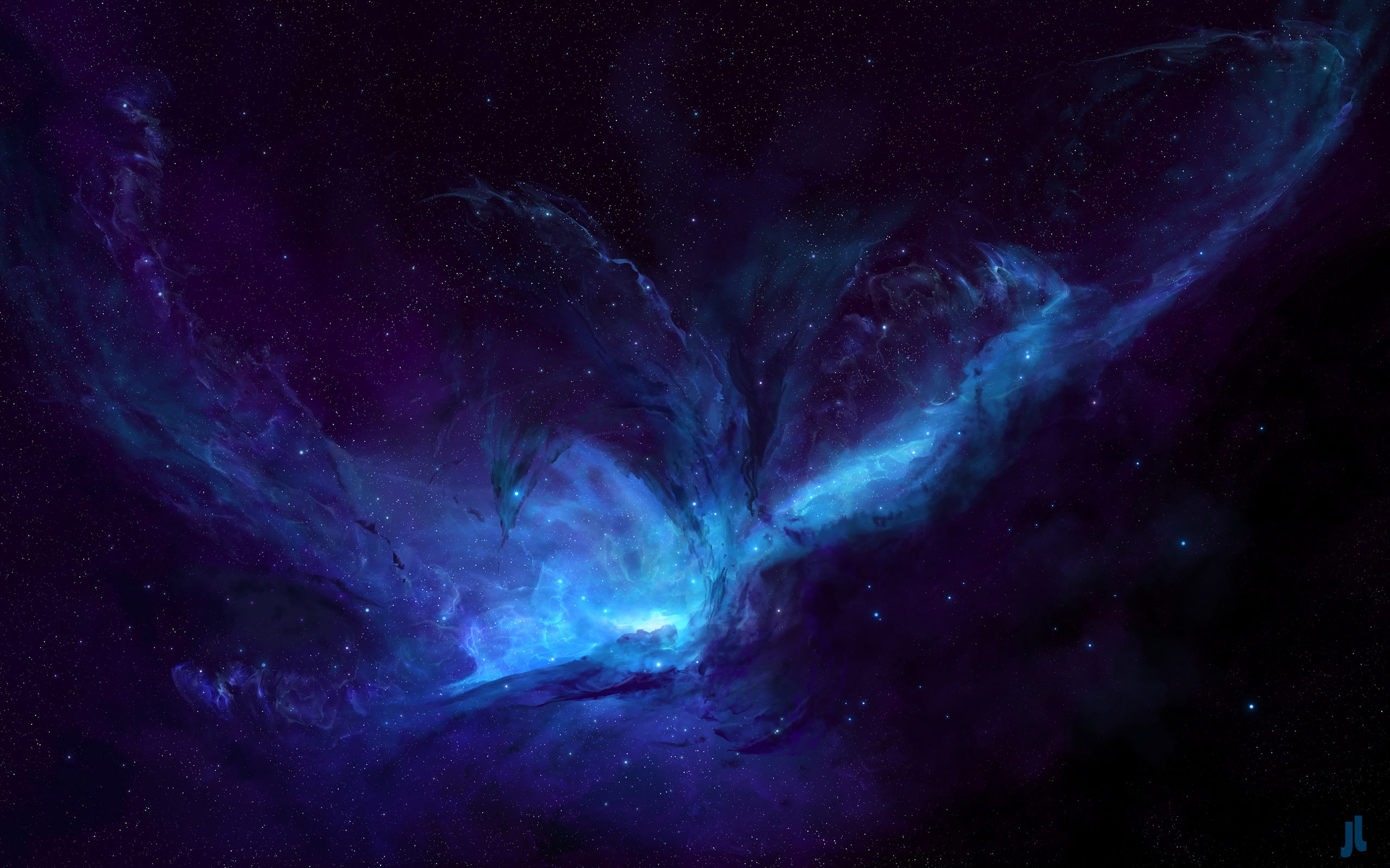 Blue Space, Dark space, HD, 2K, Deep, Nebula, HD Wallpaper