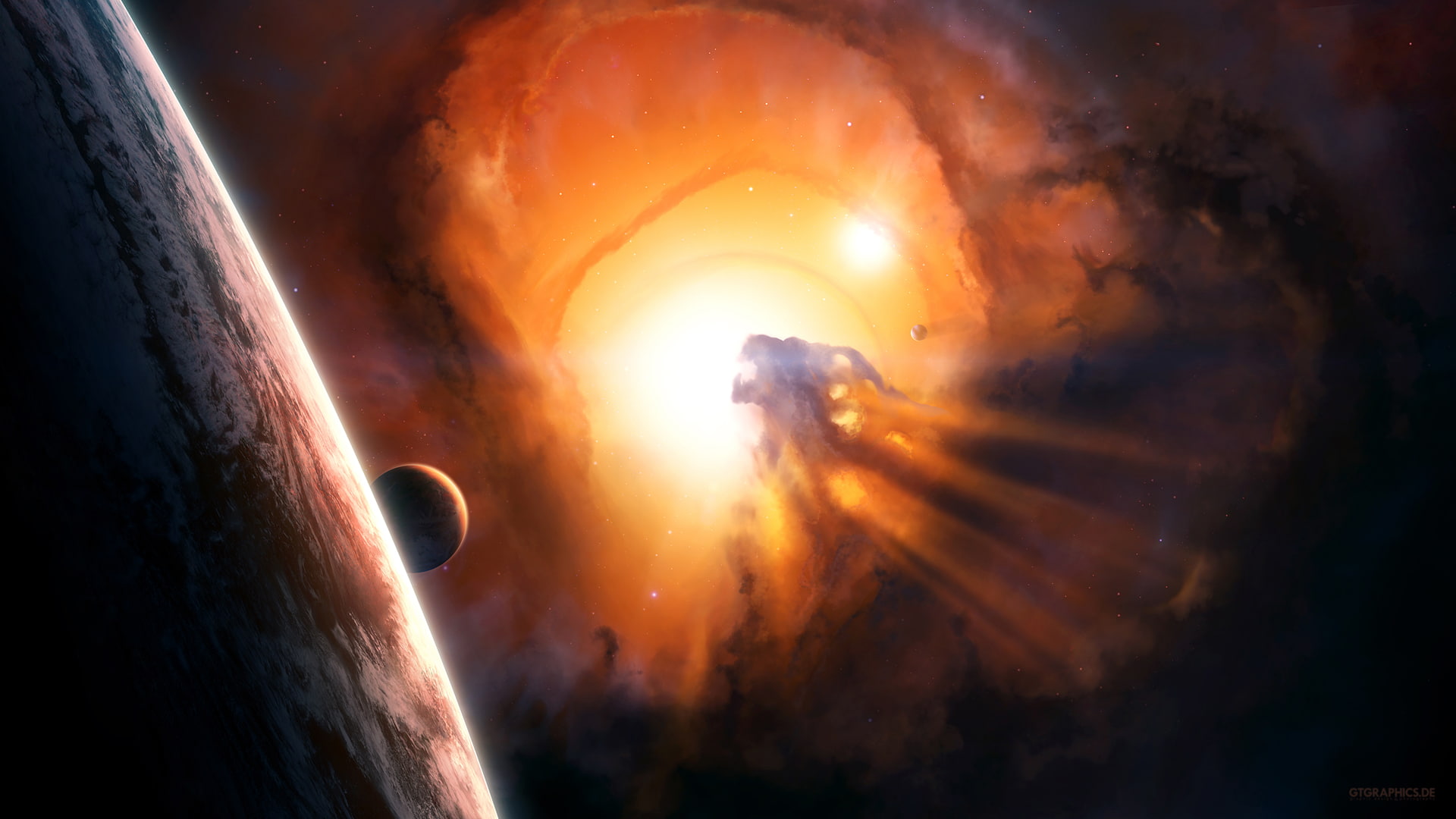 1080P, planet, moon, starlight, nebula, space, stars, hd, HD Wallpaper