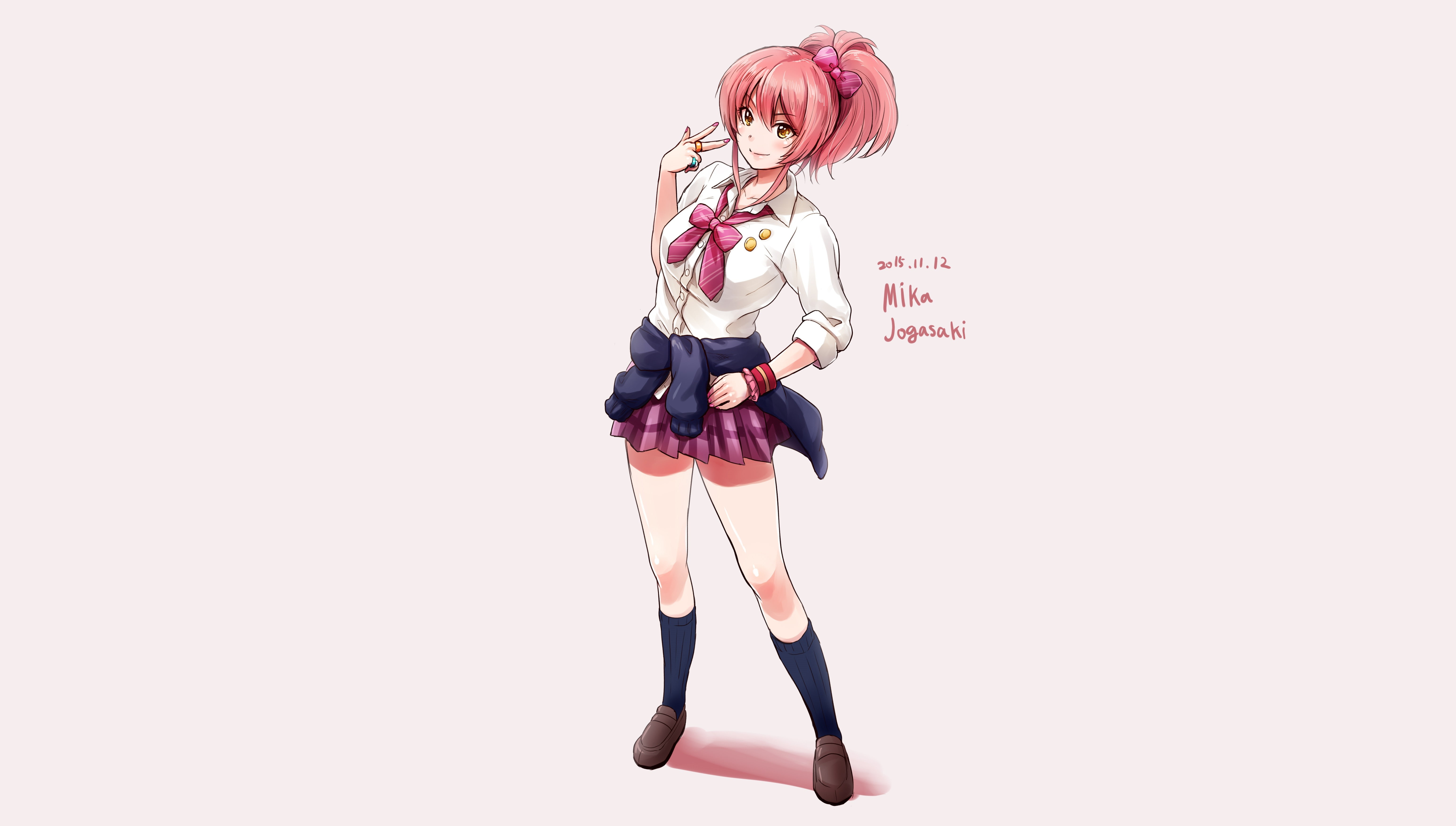 copy space, hair, portrait, anime girls, dyed hair, casual clothing, young adult, women, shorts, beauty, one person, adult, fashion model, Jougasaki Mika, HD Wallpaper