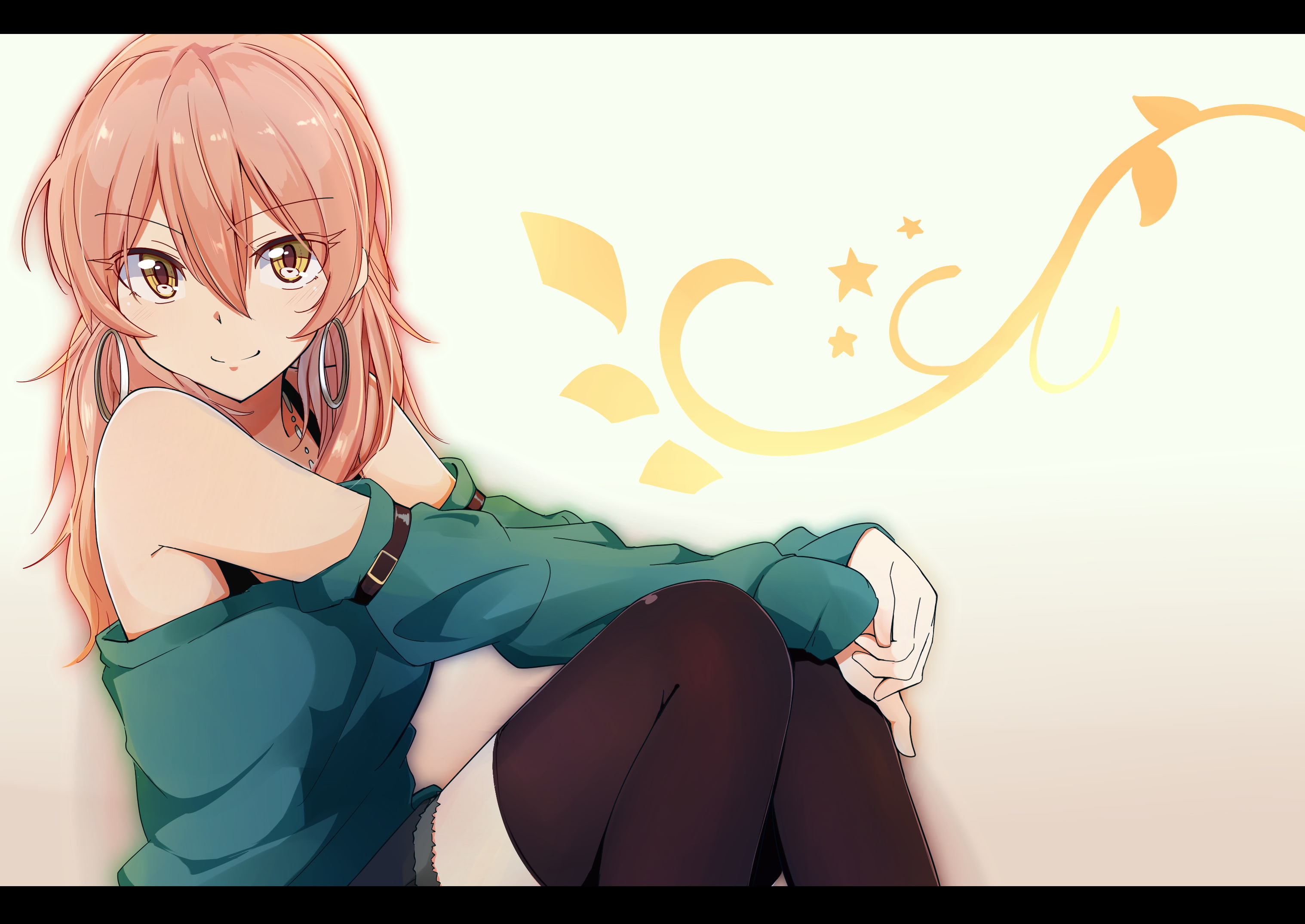 Anime, iDOLM@STER Cinderella Girls, 2K, Mika Jougasaki, Long Hair, Yellow Eyes, Pantyhose, Smile, The iDOLM@STER Cinderella Girls, Orange Hair, Earrings, HD Wallpaper