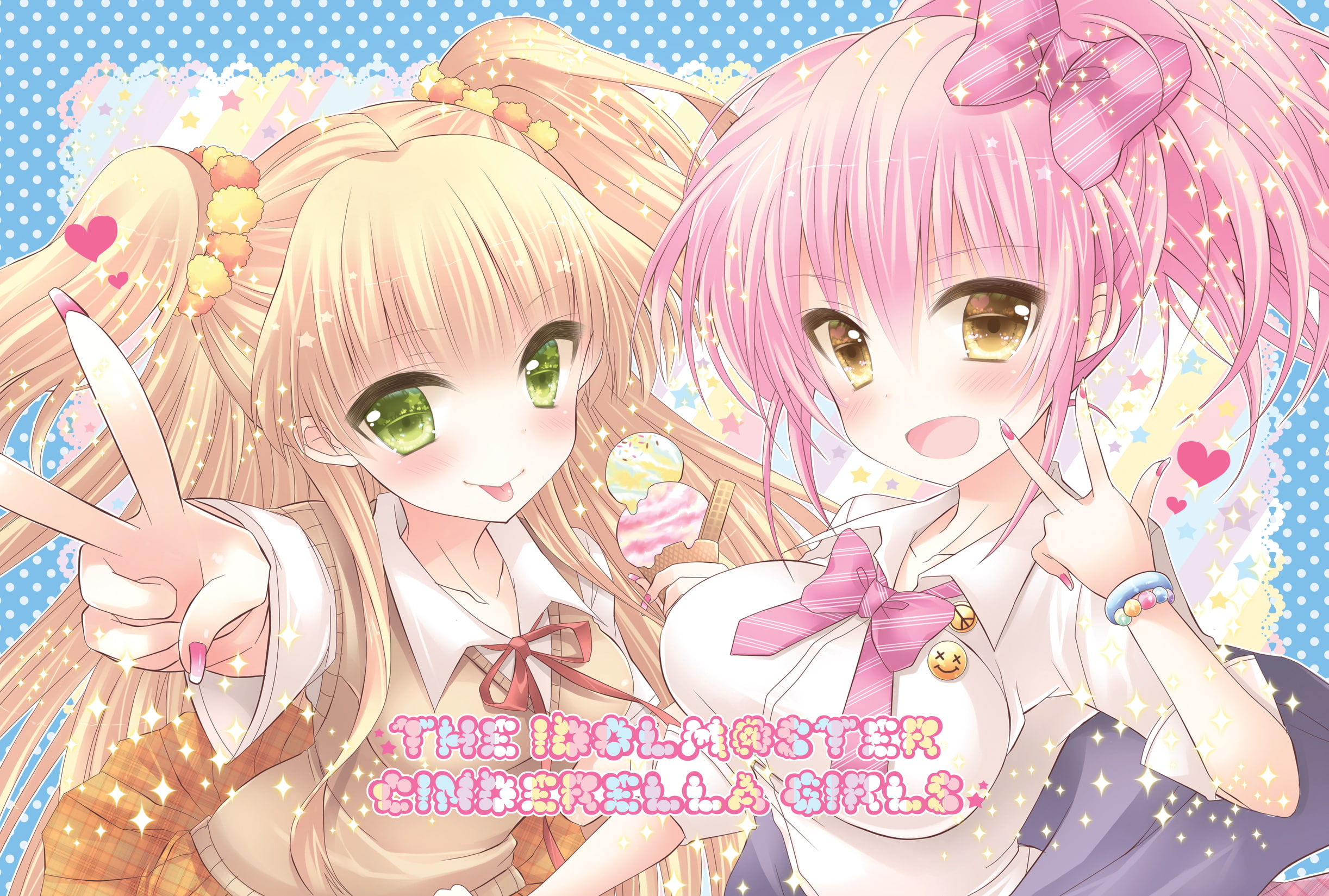 pocopoco, ice, cinderella, jougasaki, girls, rika, seifuku, cream, 1080P, blush, idolmaster, mika, HD Wallpaper