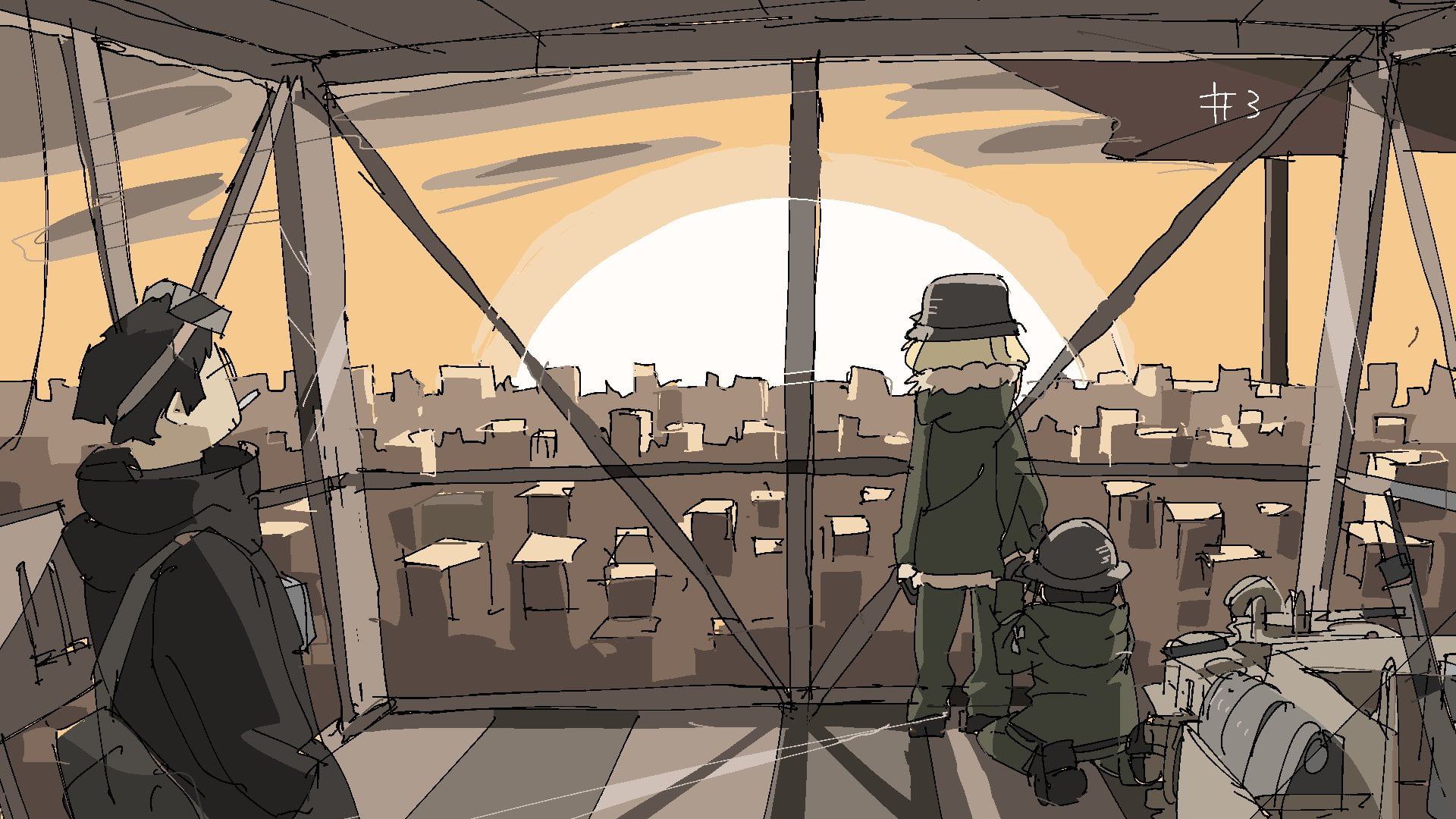 sky, two people, Chito (Shoujo Shuumatsu Ryokou), rear view, lifestyles, real people, nature, sunset, occupation, activity, men, 1080P, leisure activity, HD Wallpaper