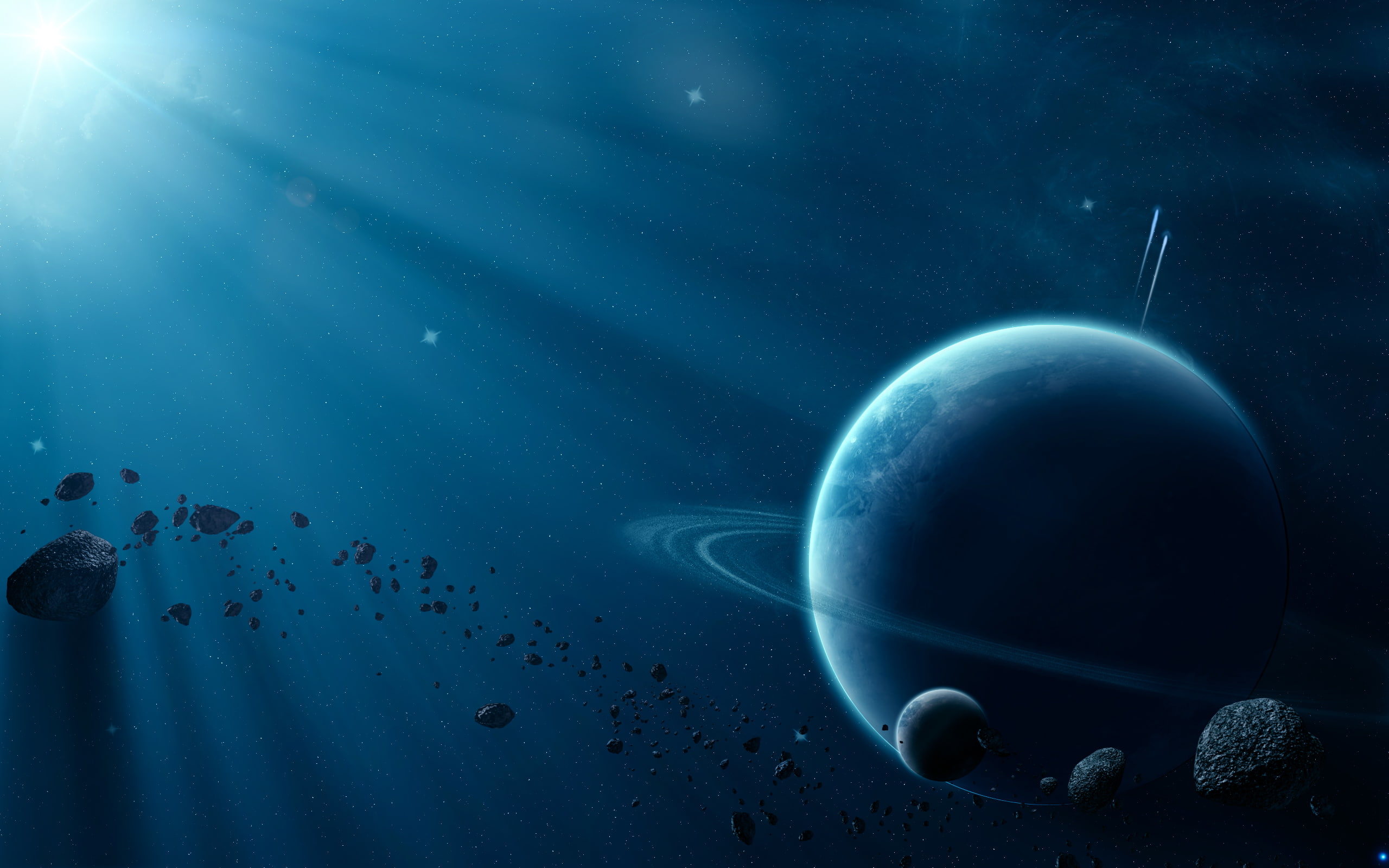 debris, 2K, hd, starlight, stars, planet, blue, space, HD Wallpaper