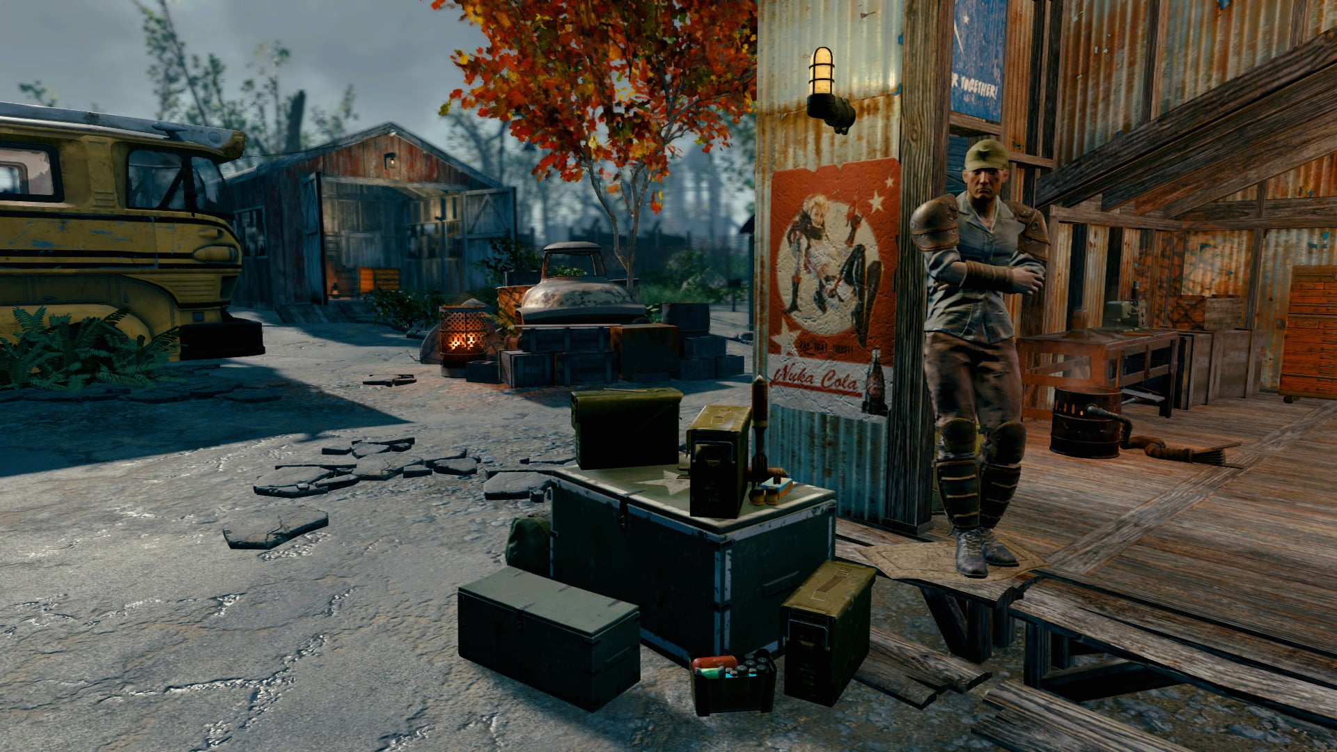 workshop, wood - material, built structure, house, city, building exterior, street, Xbox One, motor vehicle, Fallout 4, architecture, residential district, HD Wallpaper