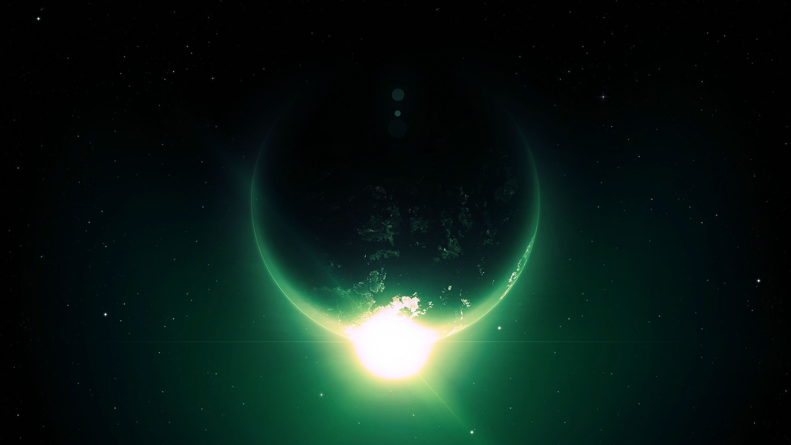 planet, black, illustration, 2K, hd, green, starlight, space, HD Wallpaper