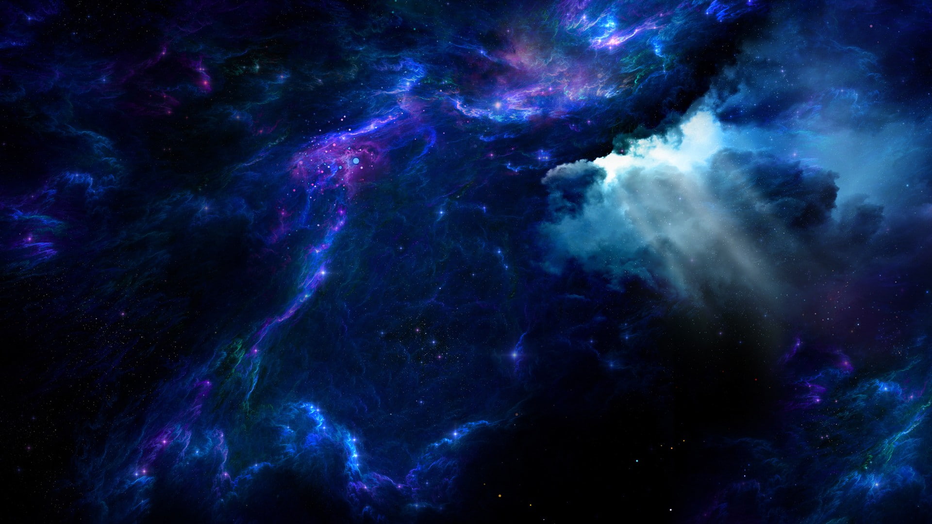 clouds, black, starlight, 1080P, space, purple, hd, painting, gray, nebula, HD Wallpaper