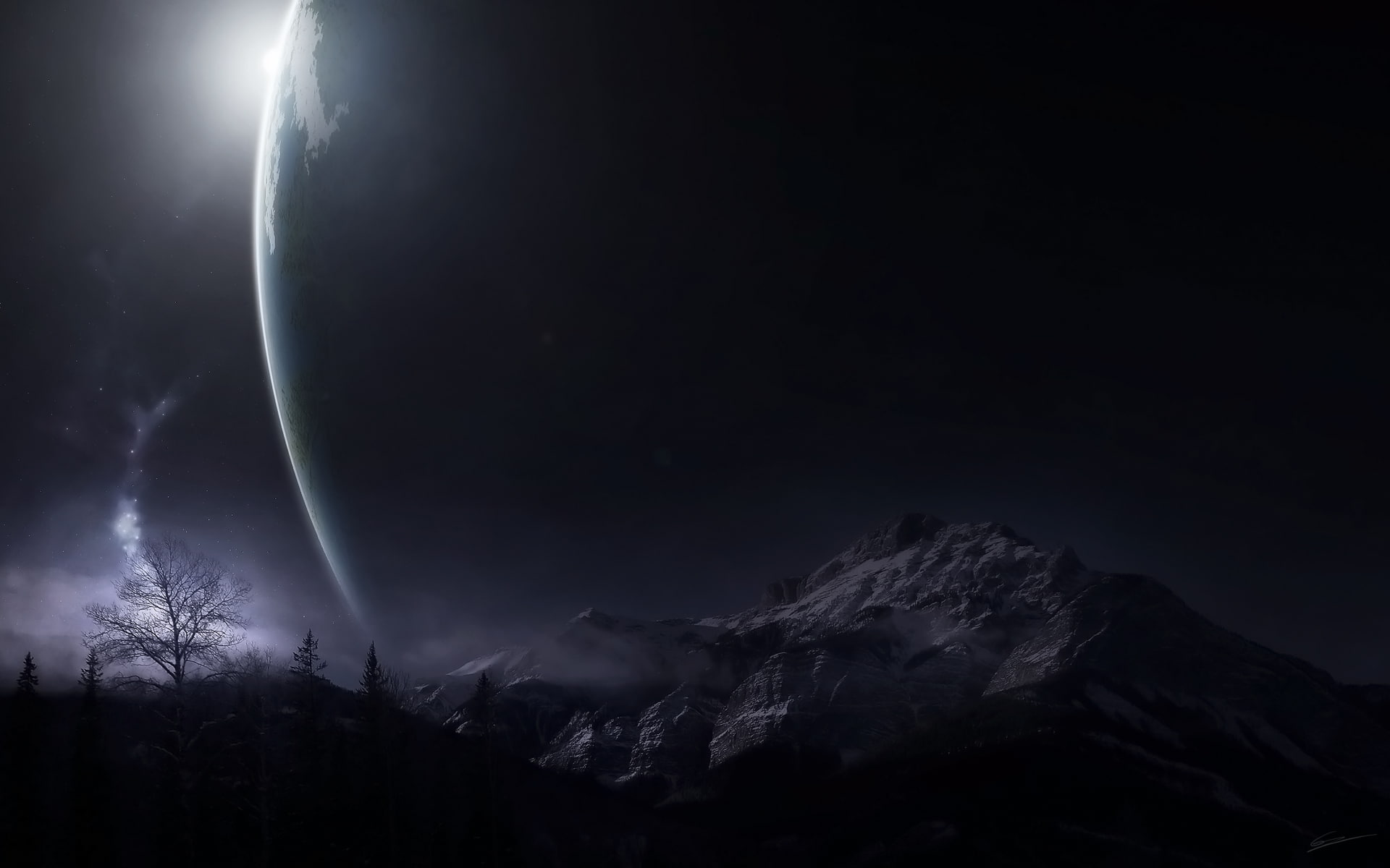 planet, night, hd, alien, 1080P, fantasy, landscape, starlight, HD Wallpaper