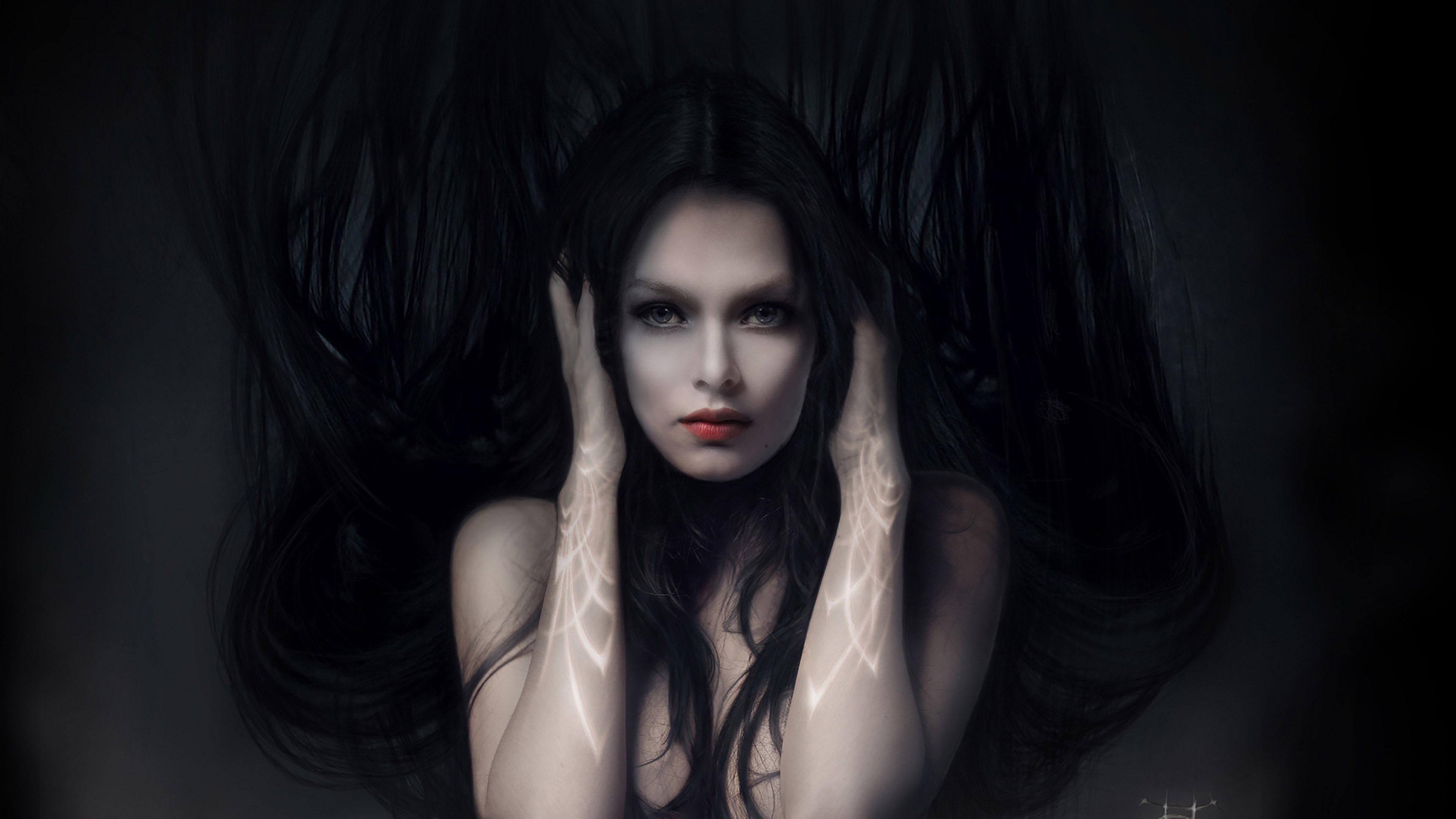 hd, ultrahd, women, Dazzling, raven, haired, 4k, Beautiful, Blonde, white, black, red, 3840x2160 px, hdr, lips, 4K, eyes, Gazing, HD Wallpaper