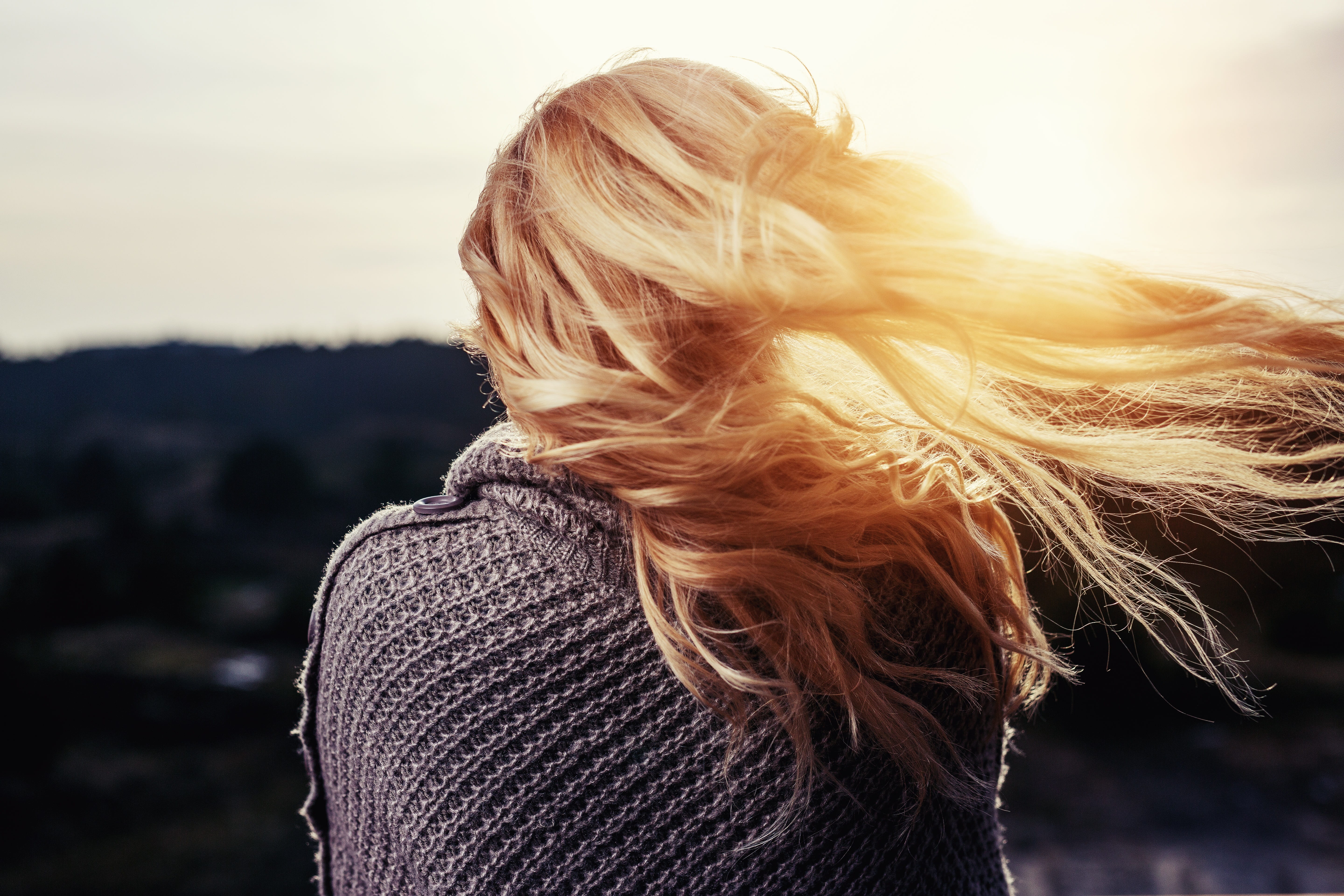 looking, poncho, sunset, contemplation, one person, portrait, blowing, young adult, watching, alone, outdoors, nature, rear view, woman, clothing, unwind, HD Wallpaper