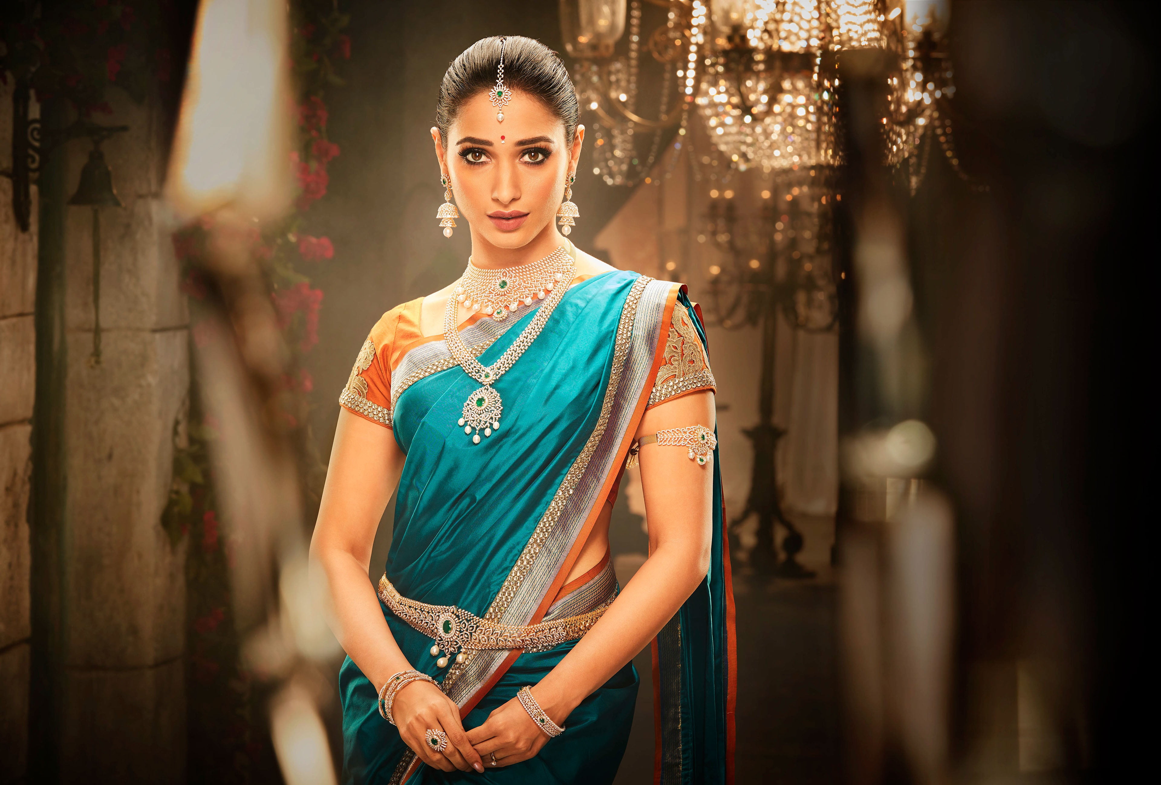 beautiful, face, eyes, makeup, lips, sexy, actress, smile, celebrity, beauty, saree, Jewelery, brunette, sari, indian, pose, hair, traditional, cute, fashion, HD Wallpaper