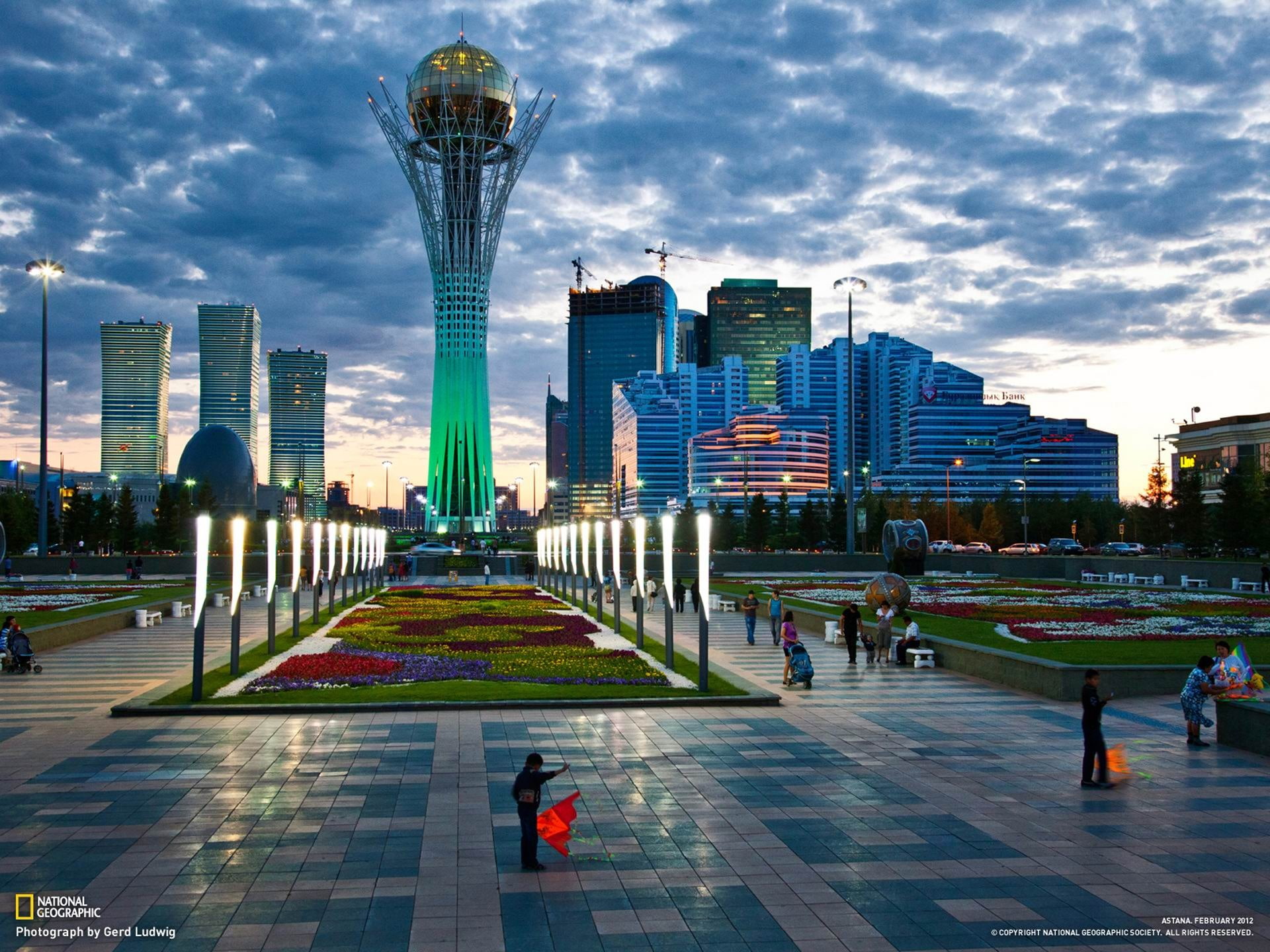 building exterior, modern, cloud - sky, incidental people, geographic, kazakhstan, gray, sky, blue, monument, outdoors, architecture, city, office, 1080P, HD Wallpaper