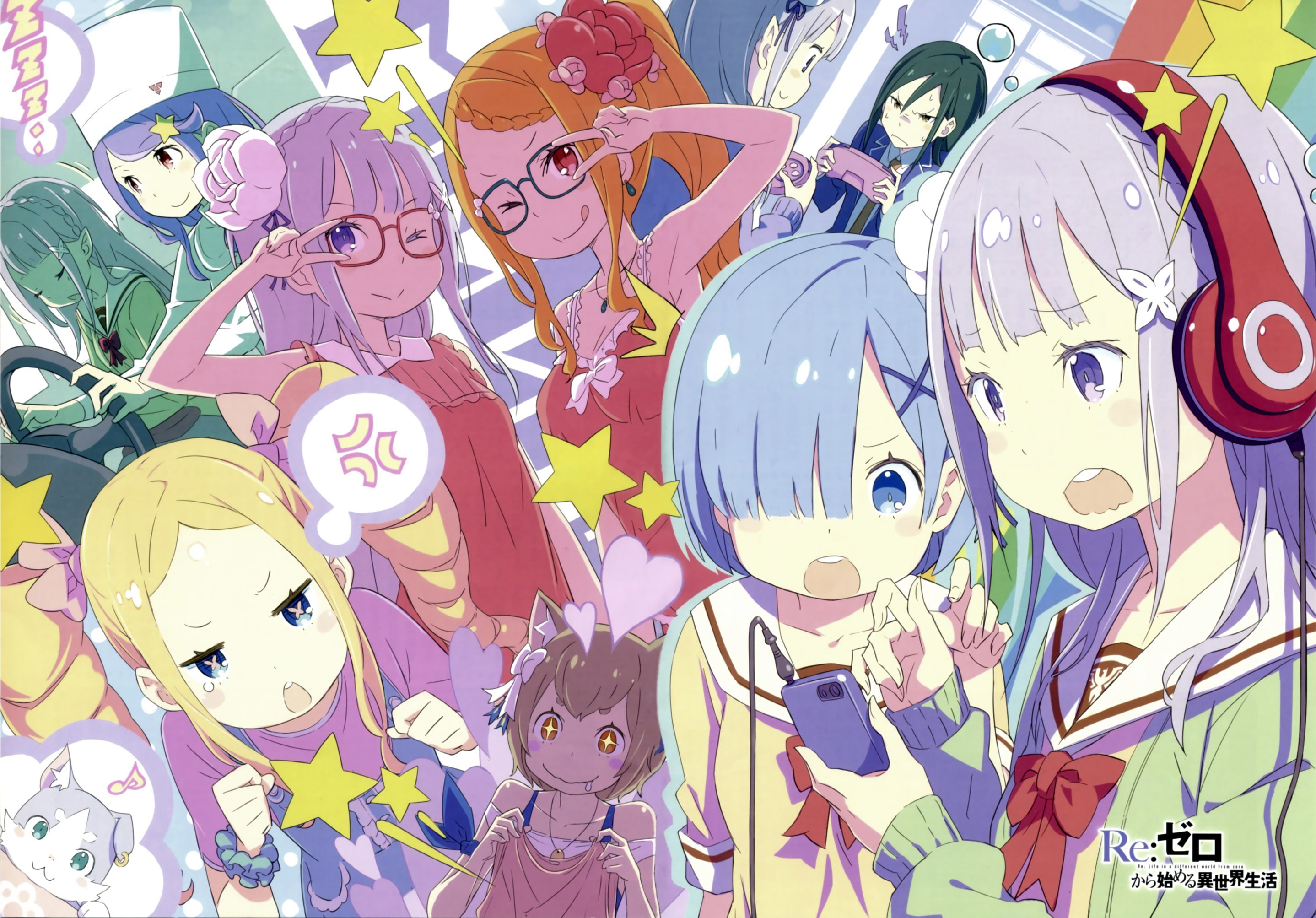celebration, Anime, animal representation, art and craft, rem, pack, low angle view, emilia, full frame, 2K, Re:Zero kara Hajimeru Isekai Seikatsu, festival, HD Wallpaper