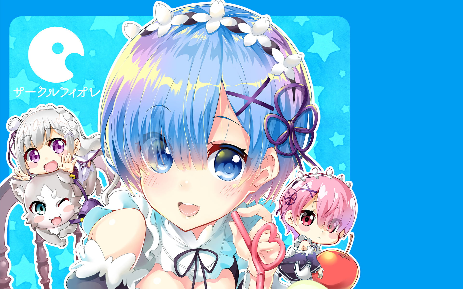 pattern, 1080P, underwater, Ram (Re:ZERO), blue background, still life, wall - building feature, indoors, Re:Zero, art and craft, Anime, nature, Rem (Re:ZERO), HD Wallpaper