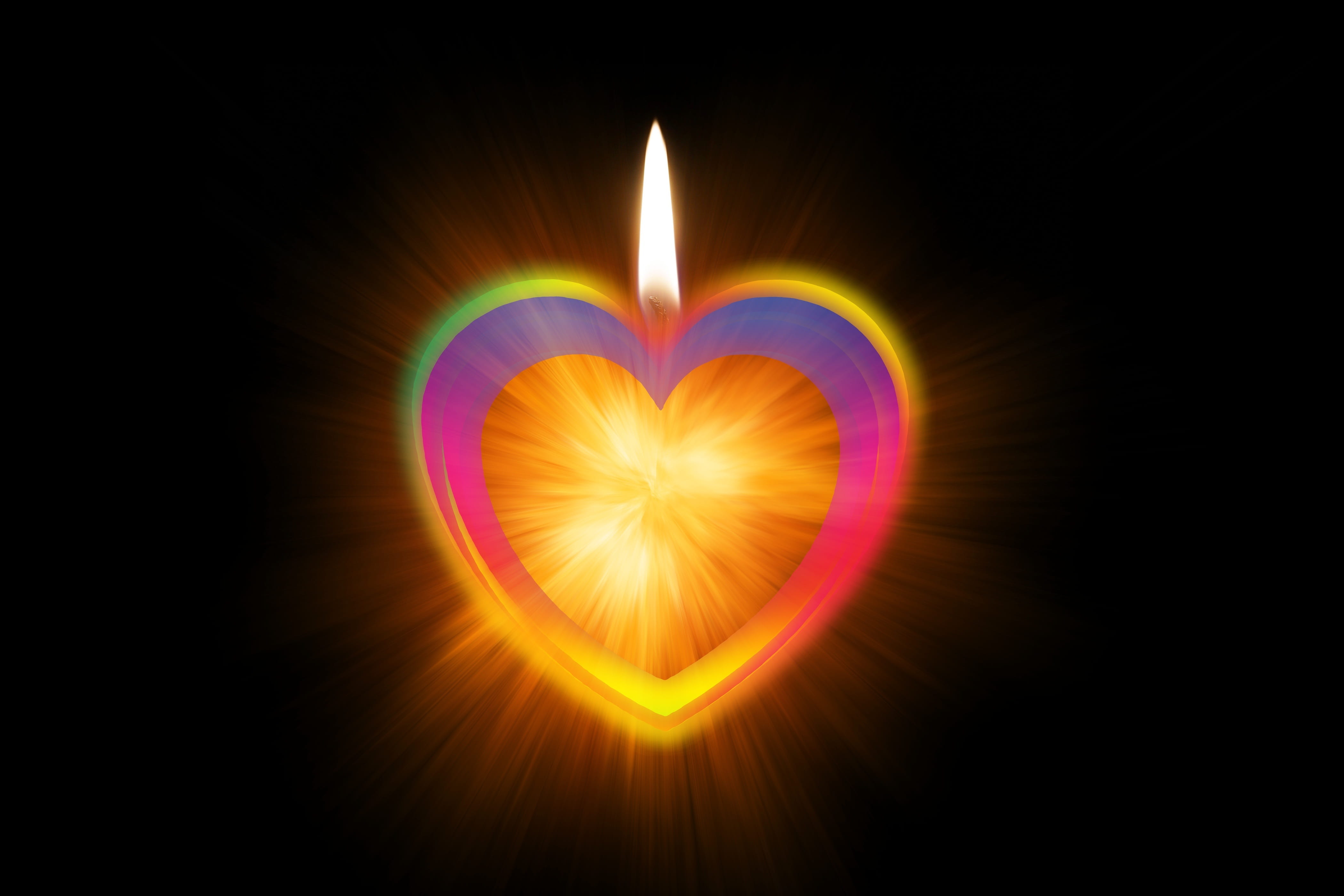 light - natural phenomenon, heart, 4K, romantic, fire - natural phenomenon, black color, burning, love, shape, flame, rays, heat - temperature, advent, HD Wallpaper
