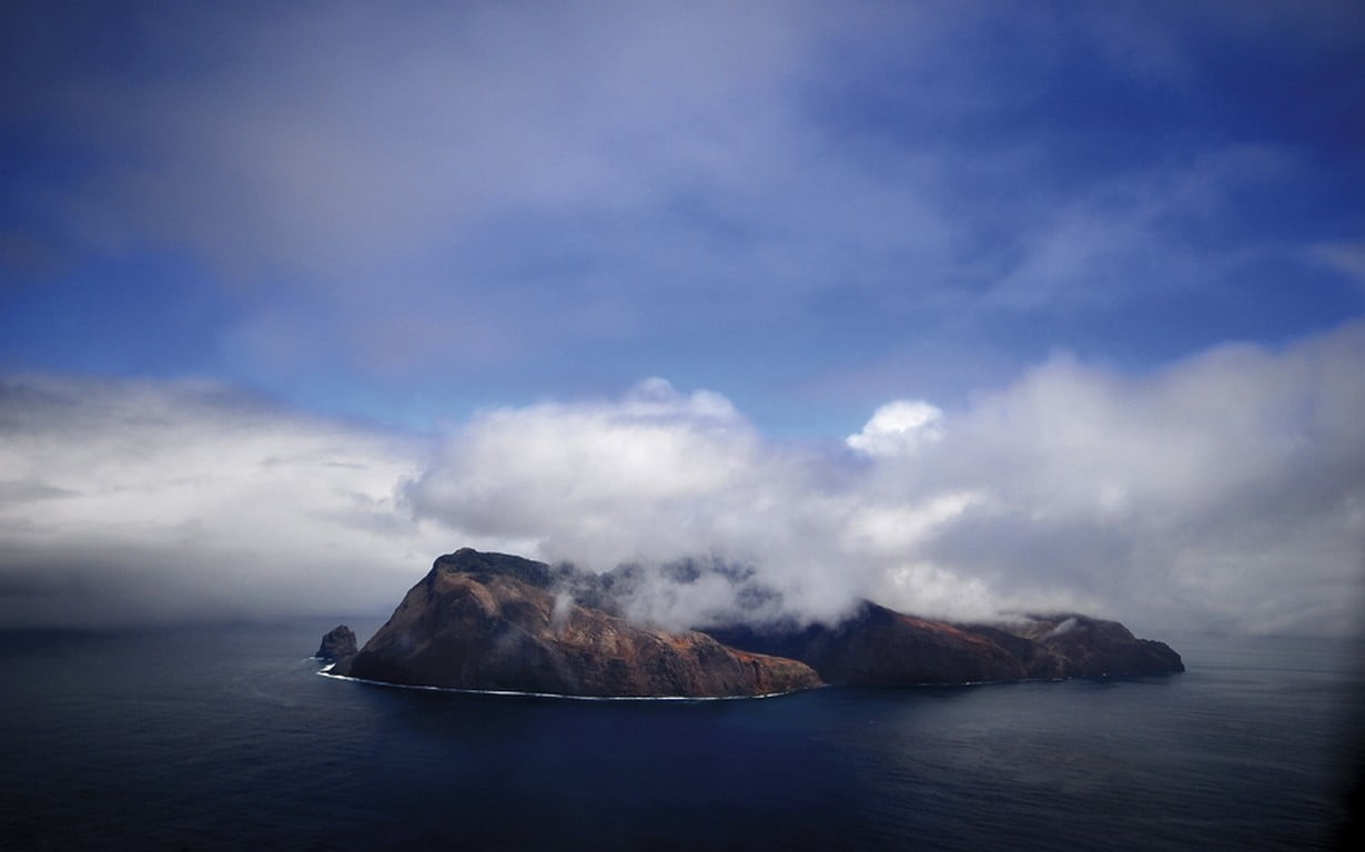 mountain, clouds, outdoors, tropical, land, 480P, cloud - sky, tranquility, no people, rock, island, hills, sea, scenics - nature, rock - object, Chile, HD Wallpaper