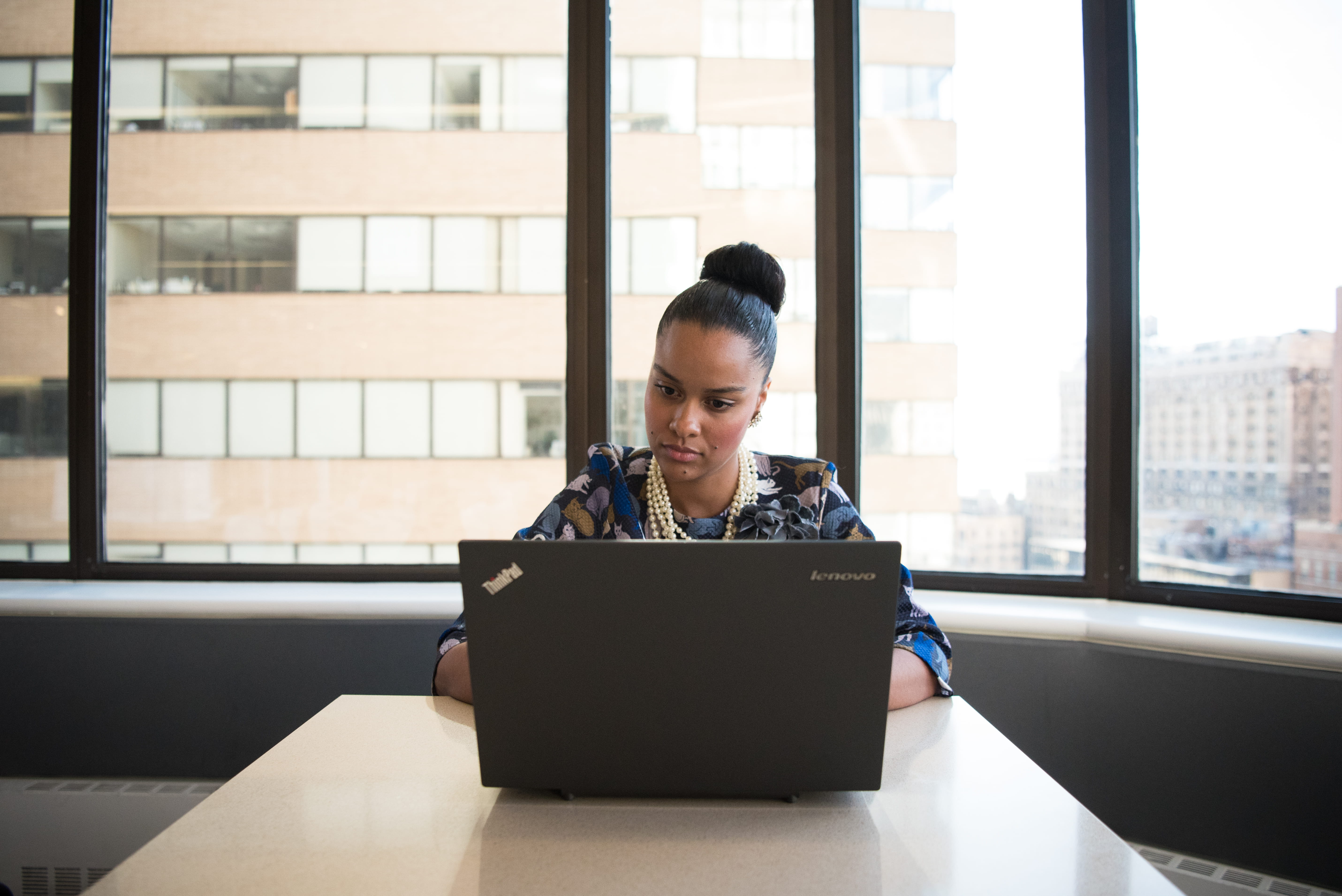 hair, window, adult, one person, working, room, laptop, computer, work, facing, black hair, communication, headshot, desk, office, facial expression, looking down, HD Wallpaper