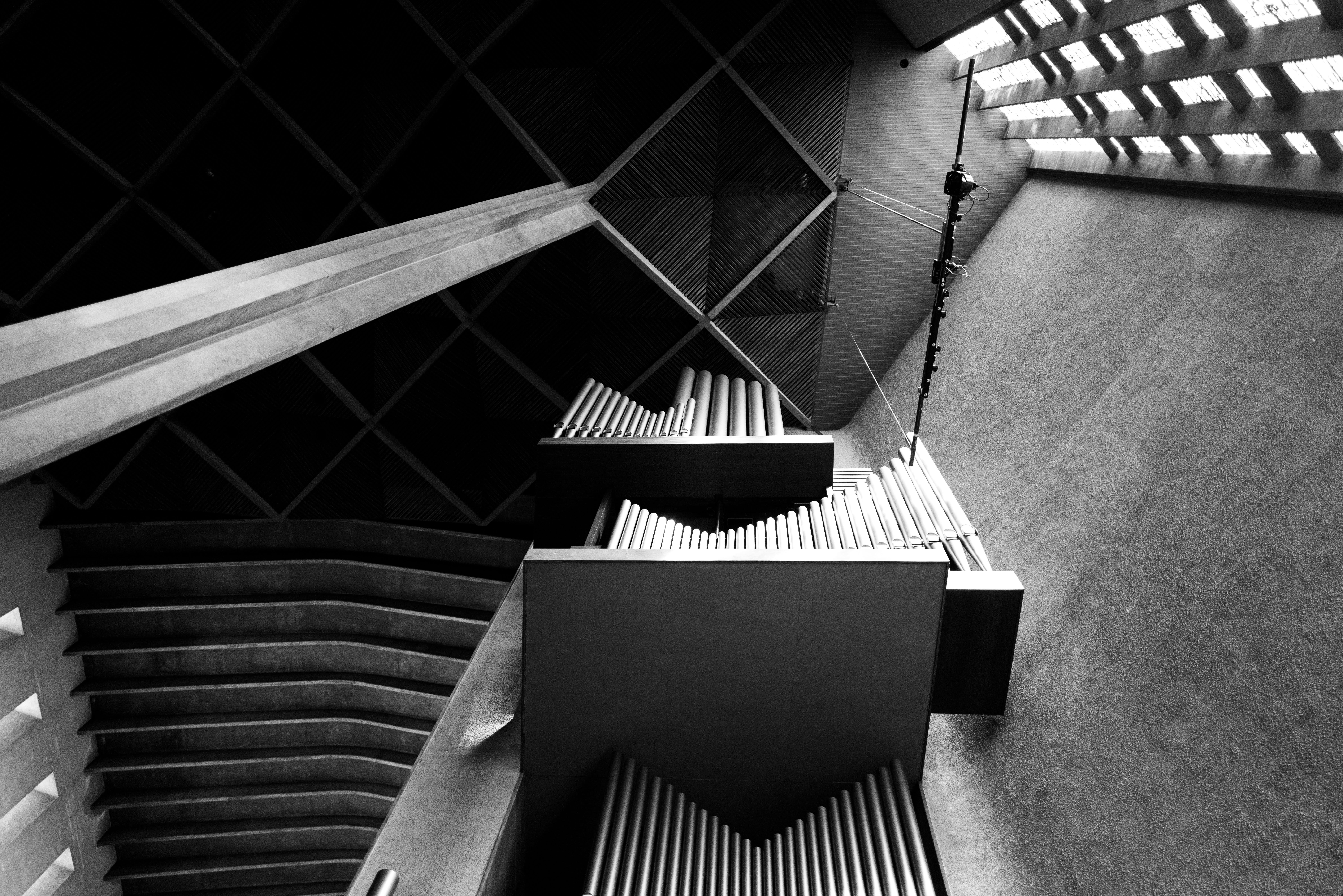 8K, outdoors, cathedral, architecture, staircase, indoors, organ, steps and staircases, banister, no people, wall - building feature, building exterior, HD Wallpaper