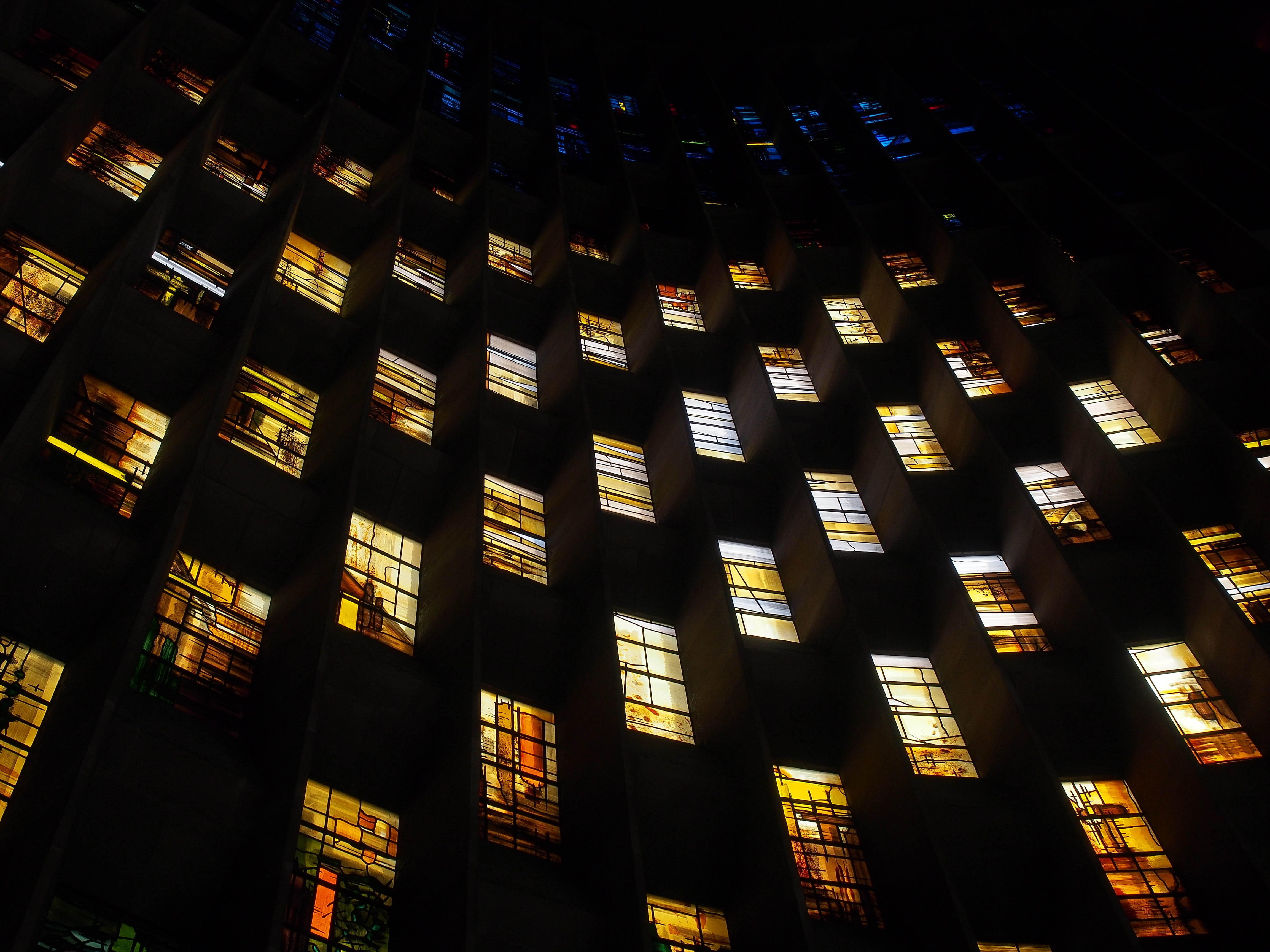 building, skyscraper, 4K, low angle view, vibrant, color, faith, nightlife, baptistery, apartment, night, glowing, hope, cathedral, glass, backgrounds, HD Wallpaper