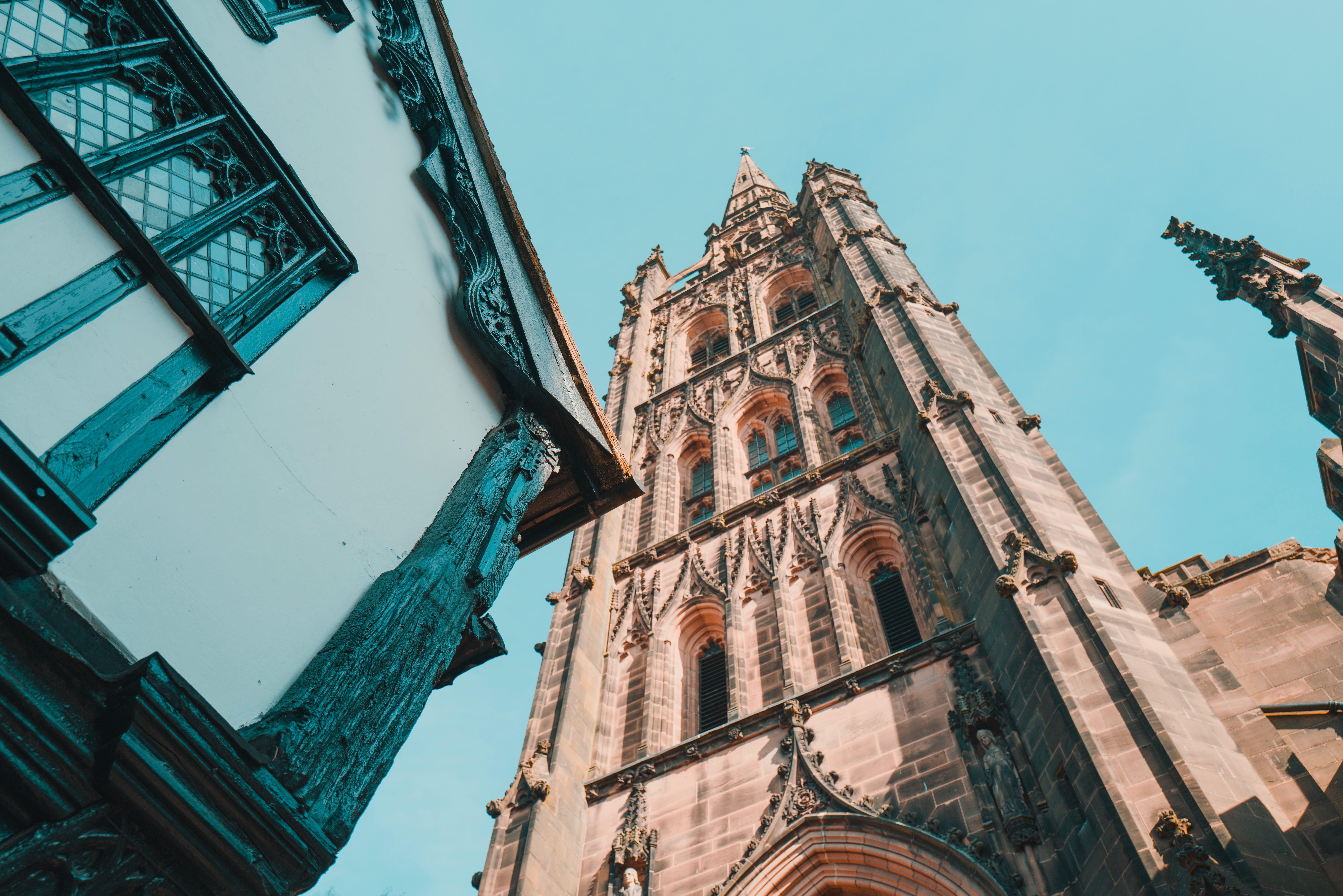 place of worship, tower, history, building, coventry cathedral, tudor, church, bell tower, gothic, steeple, sky, metropolis, cathedral, religion, no people, HD Wallpaper