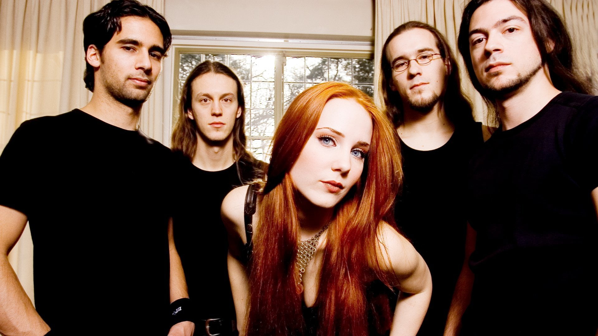 Epica, looking at camera, emotion, hairstyle, young adult, men, 1080P, adult, indoors, group of people, standing, Band (Music), real people, togetherness, HD Wallpaper