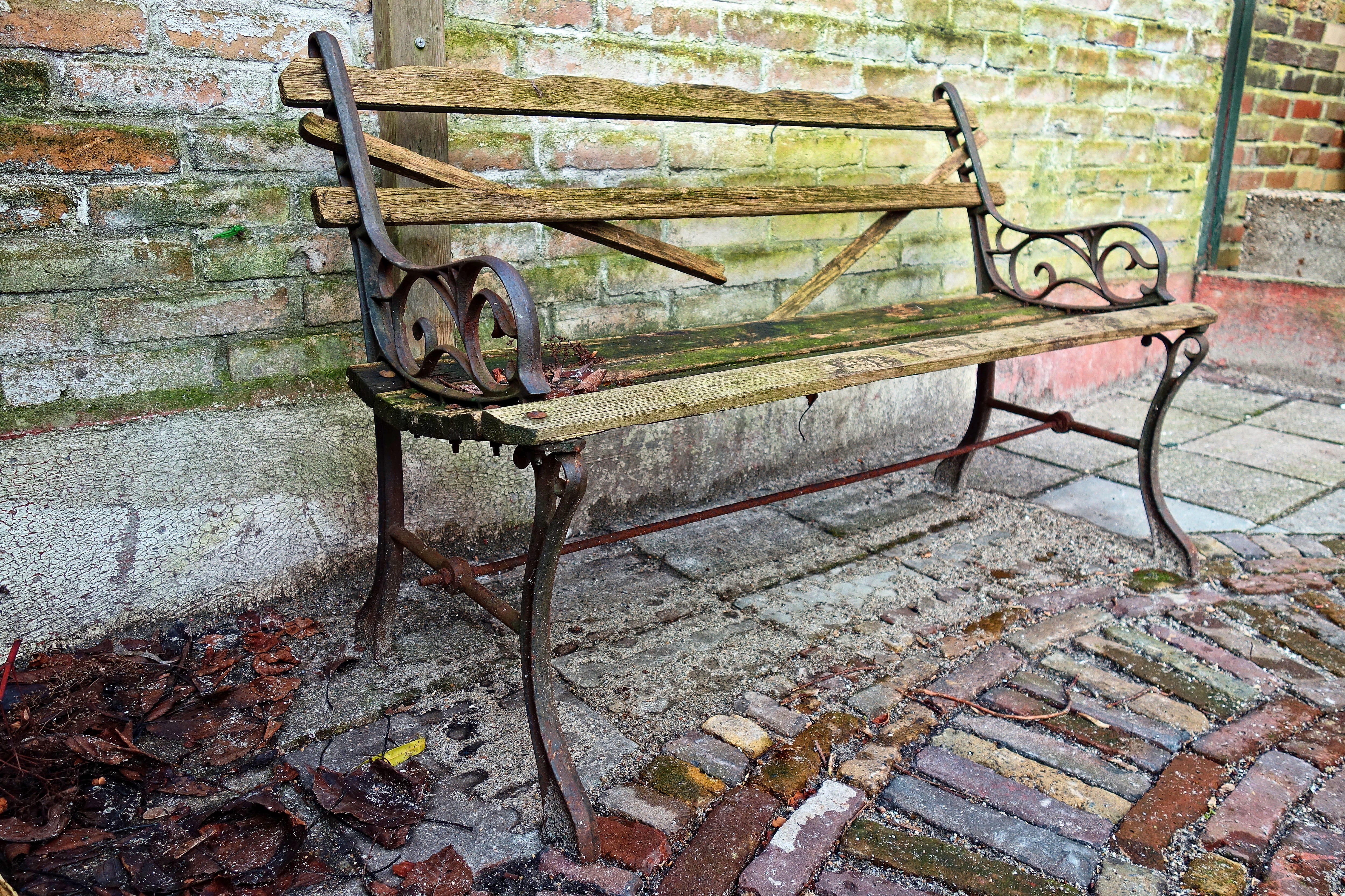 no people, abandoned, chair, plant part, old, nature, day, mouldy bench, wheel, empty, metal, retro bench, wall, shed, architecture, mouldy brick, built structure, HD Wallpaper