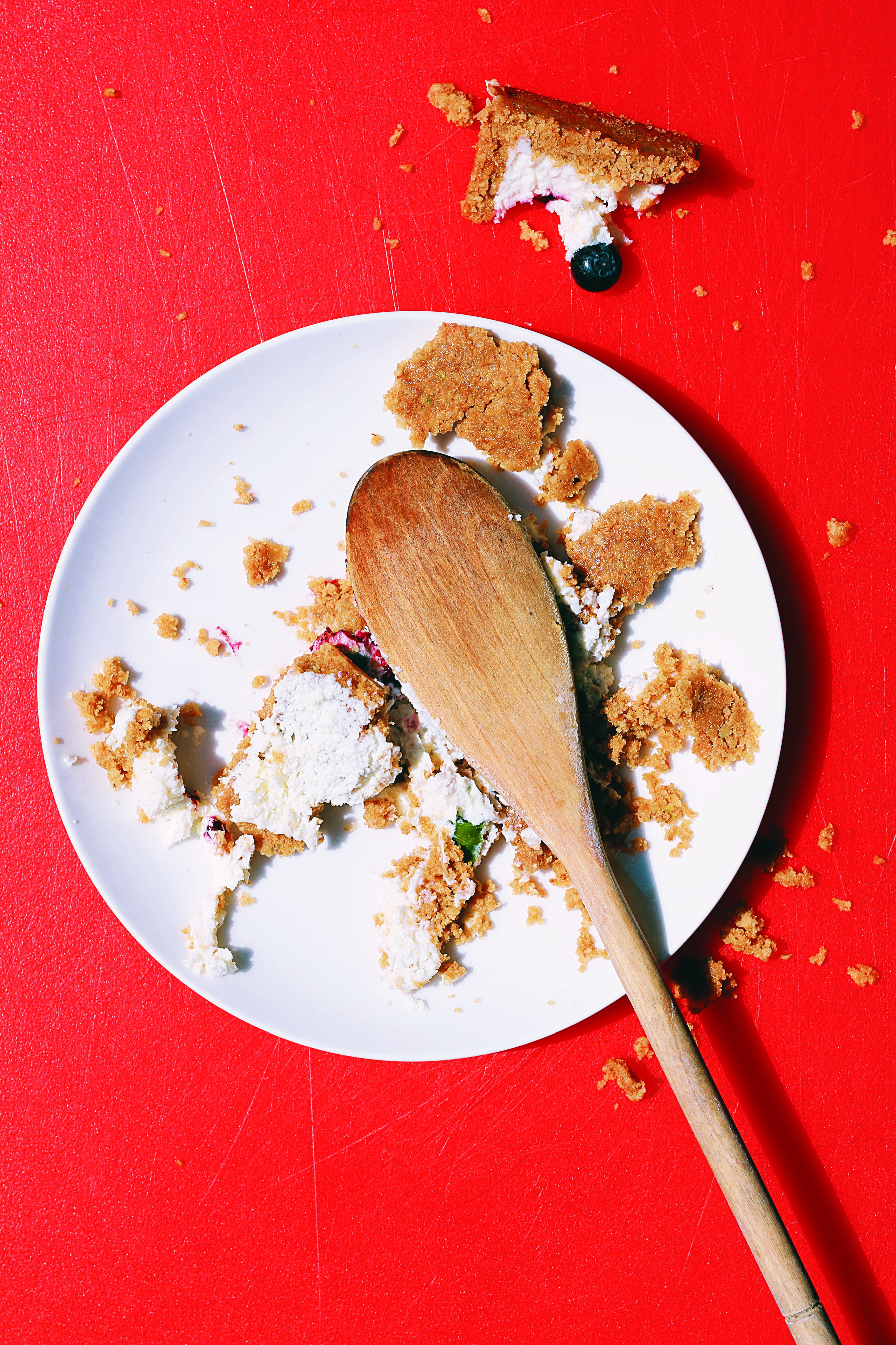 cake, high angle view, garnish, wellbeing, sweet food, snack, red, spoon, directly above, baked, indoors, table, healthy eating, close-up, 5K, no people, Phone HD Wallpaper